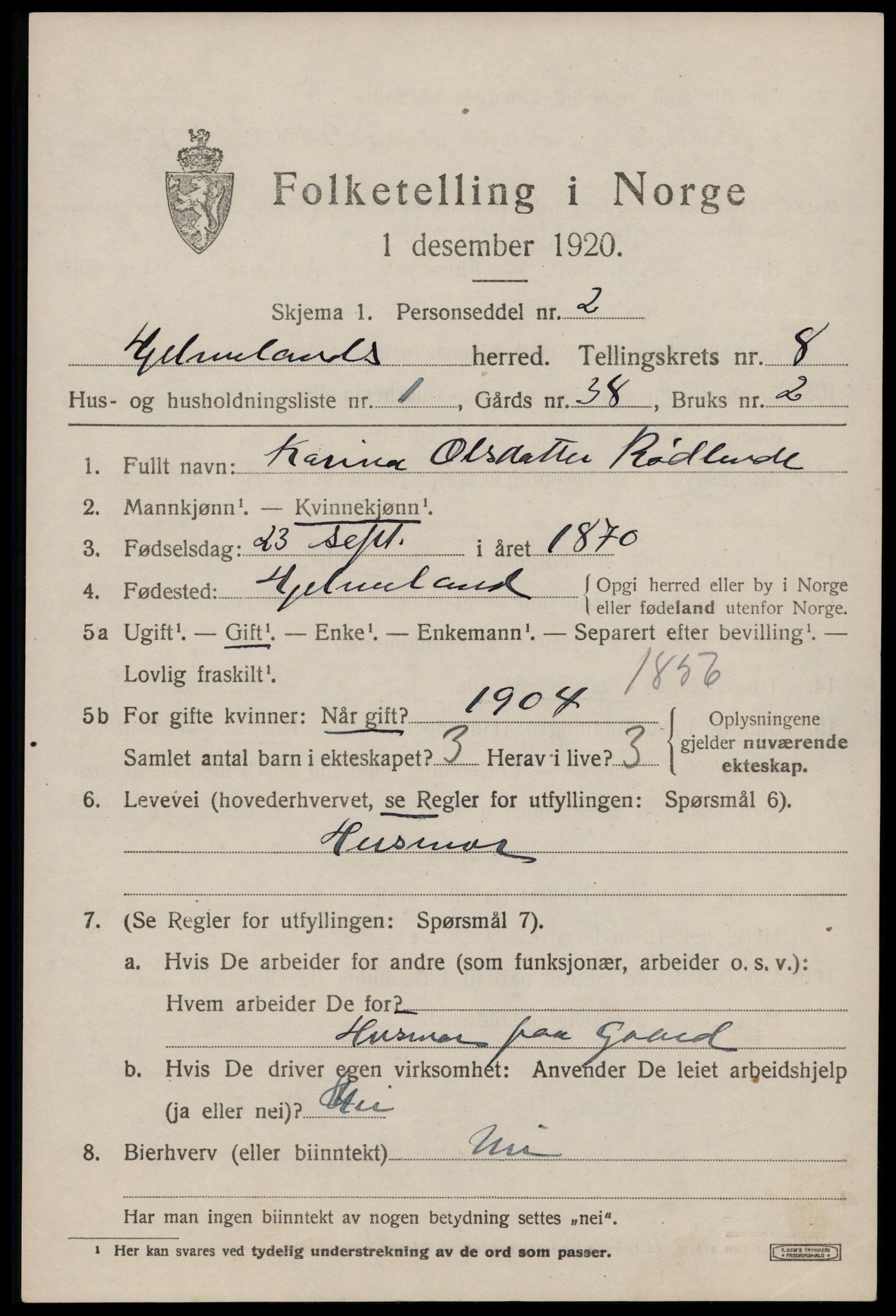 SAST, Folketelling 1920 for 1133 Hjelmeland herred, 1920, s. 2451