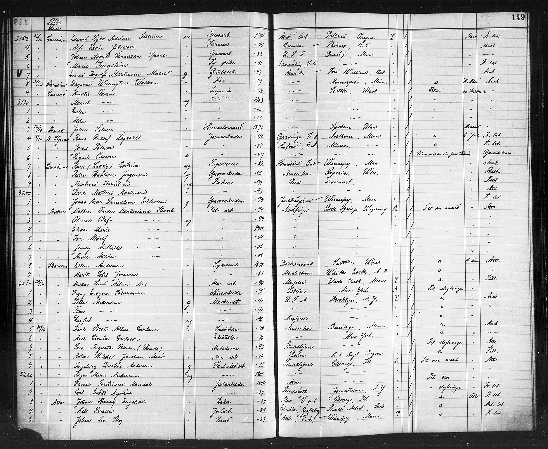 Trondheim politikammer, AV/SAT-A-1887/1/32/L0015: Emigrantprotokoll XIV, 1911-1916, s. 149