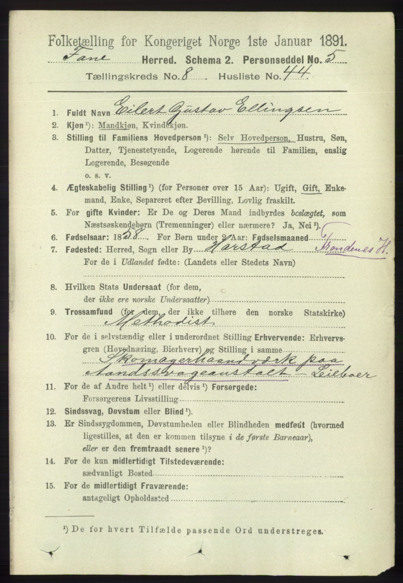 RA, Folketelling 1891 for 1249 Fana herred, 1891, s. 3799