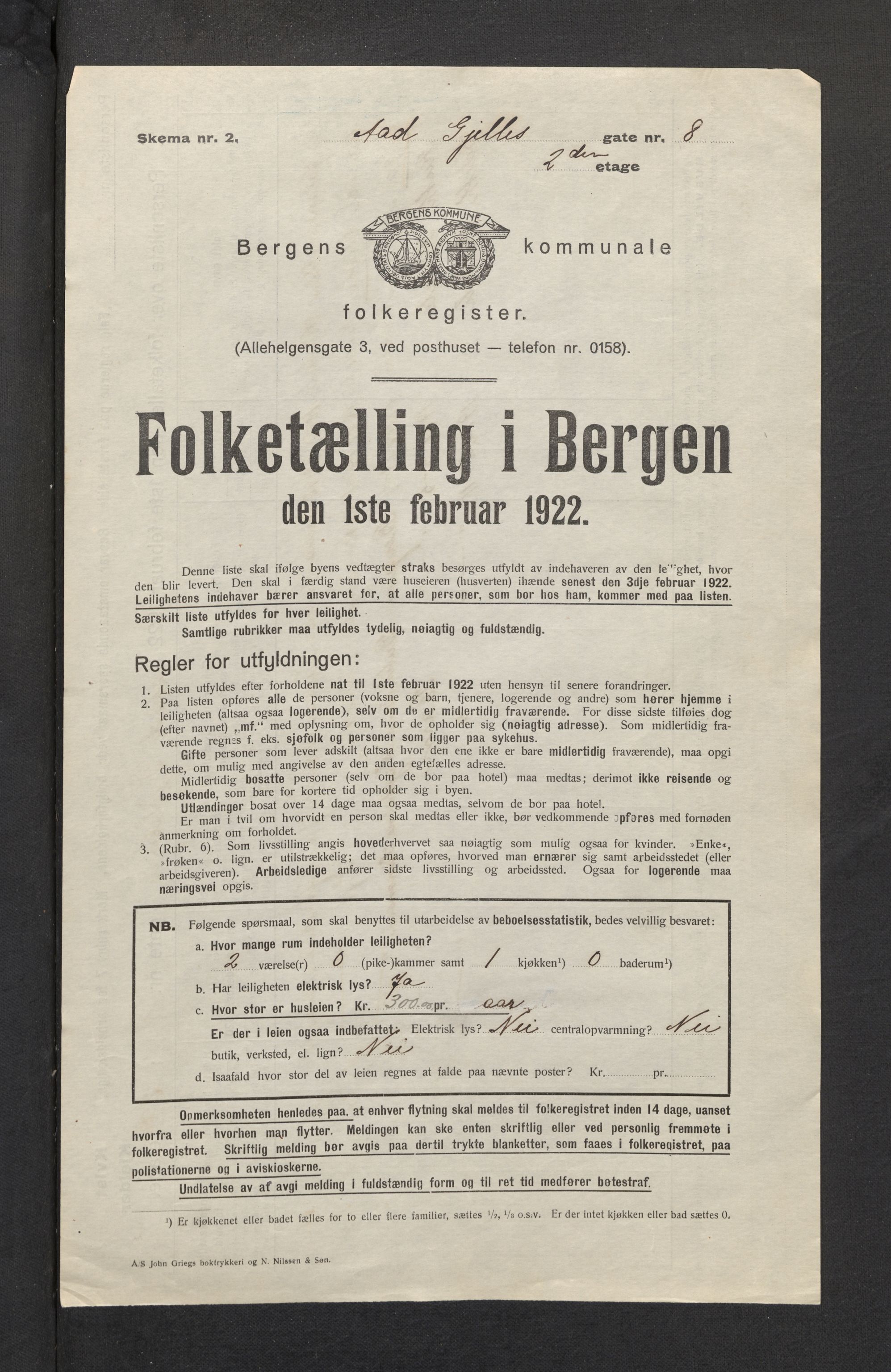 SAB, Kommunal folketelling 1922 for Bergen kjøpstad, 1922, s. 9