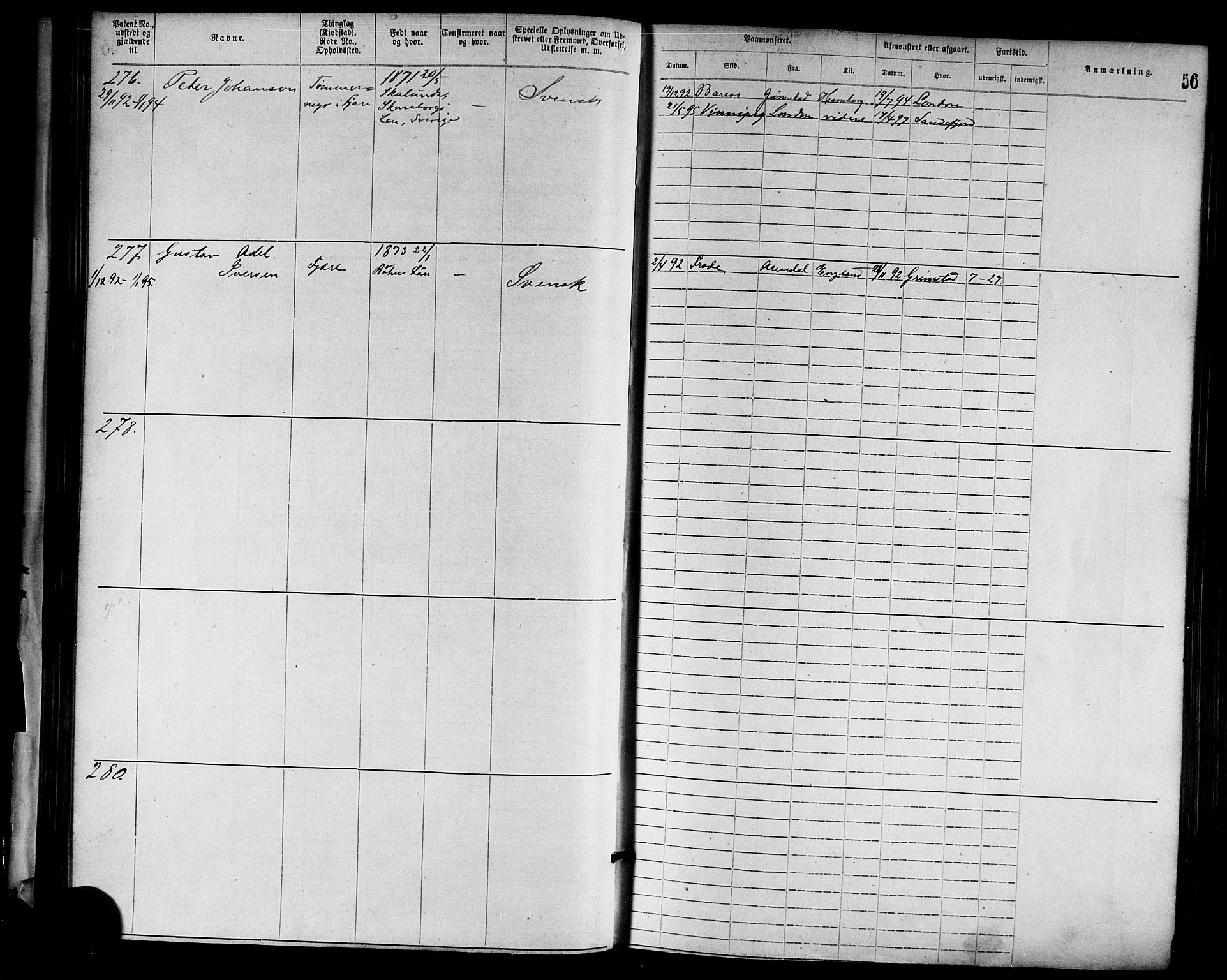 Grimstad mønstringskrets, SAK/2031-0013/F/Fa/L0001: Annotasjonsrulle nr 1-1920 med register, F-1, 1870-1892, s. 78