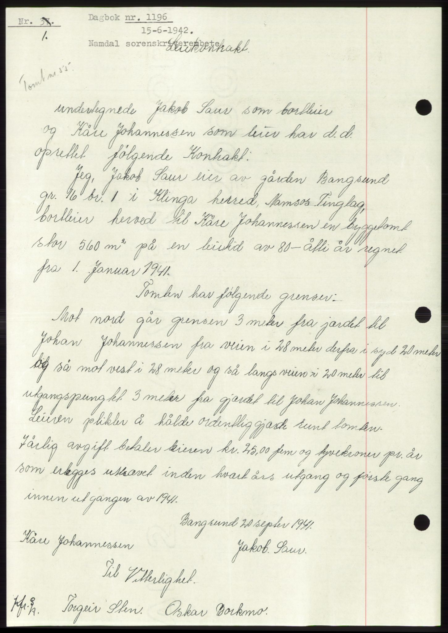 Namdal sorenskriveri, SAT/A-4133/1/2/2C: Pantebok nr. -, 1941-1942, Dagboknr: 1196/1942