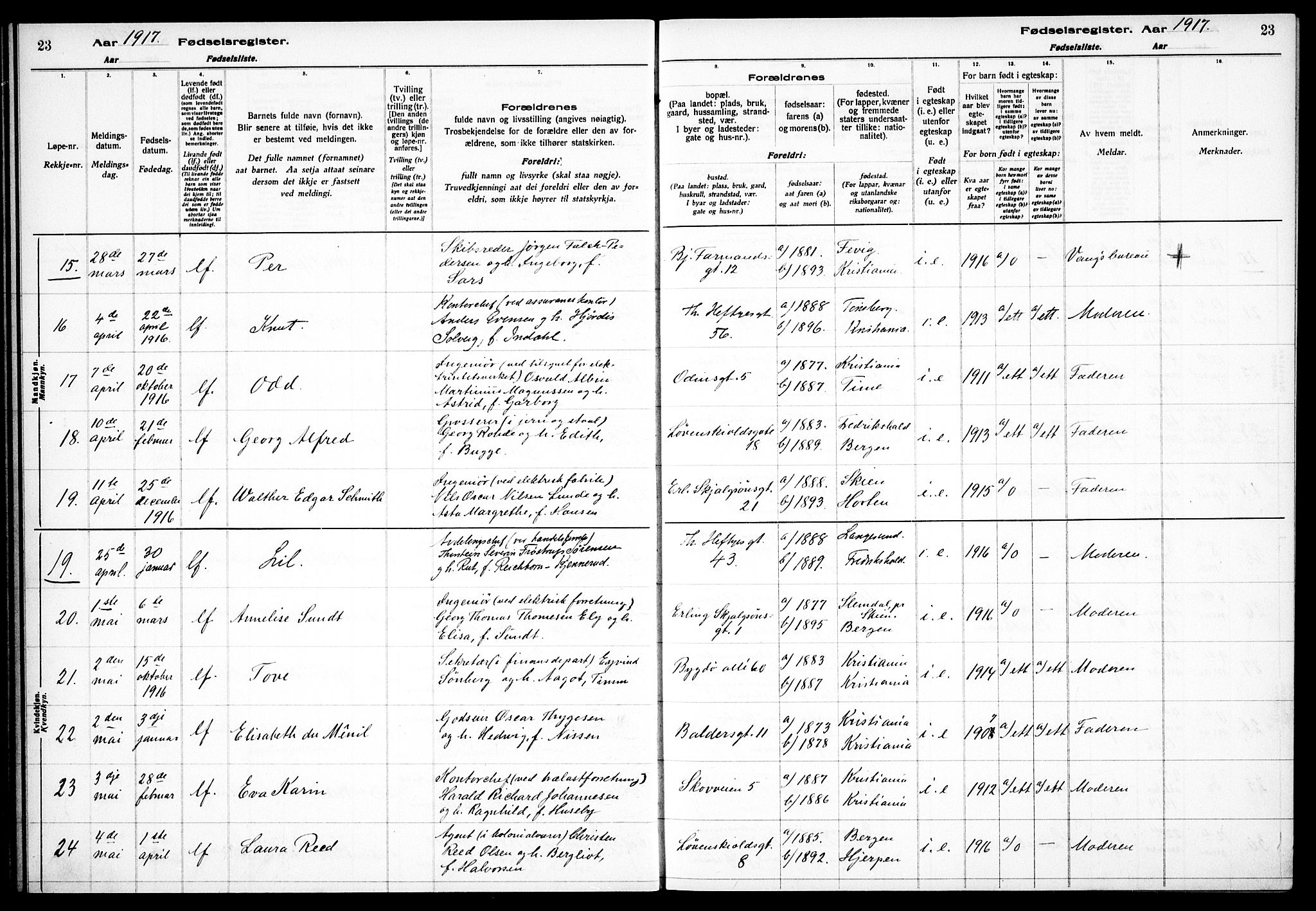 Frogner prestekontor Kirkebøker, AV/SAO-A-10886/J/Ja/L0001: Fødselsregister nr. 1, 1916-1927, s. 23