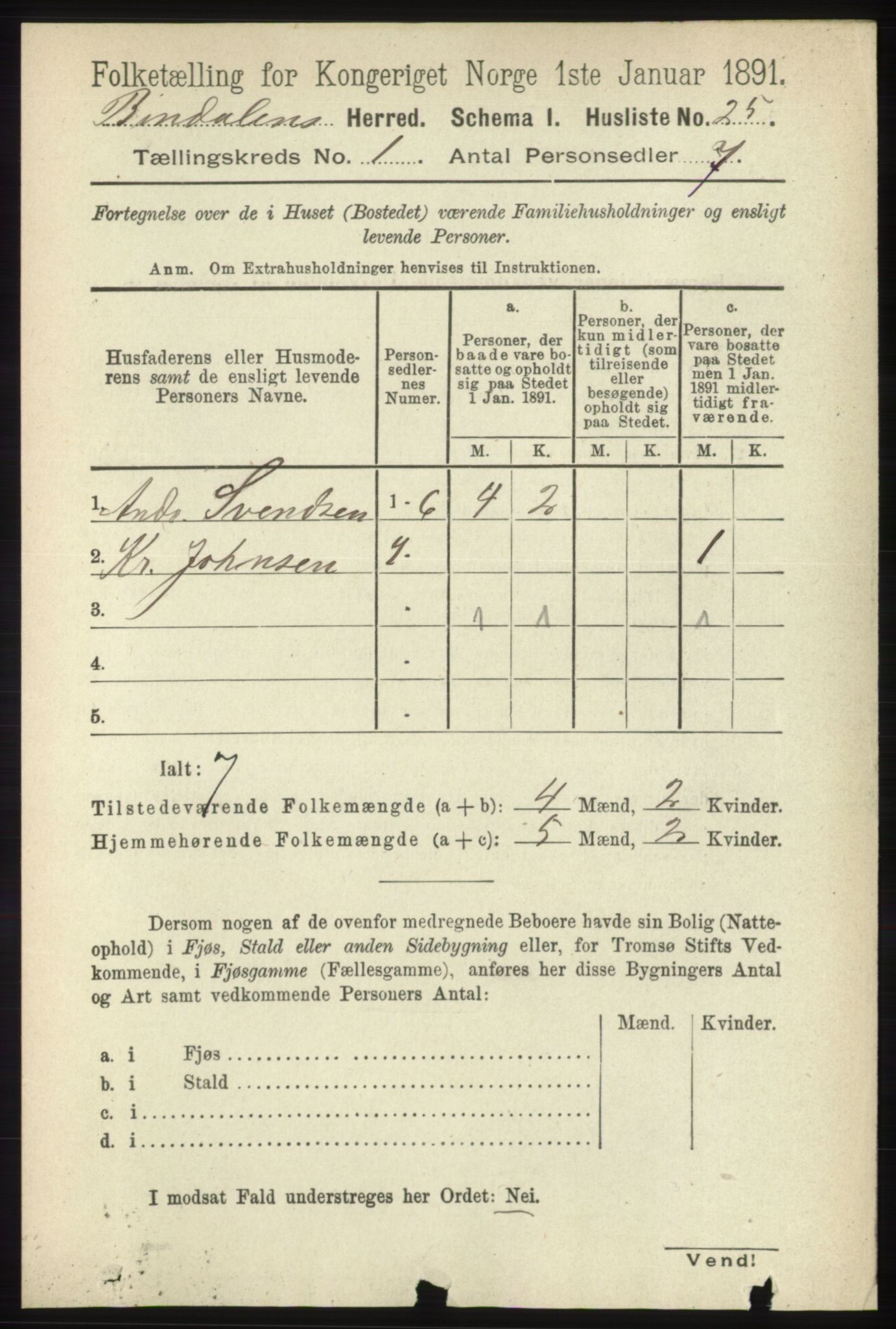 RA, Folketelling 1891 for 1811 Bindal herred, 1891, s. 51