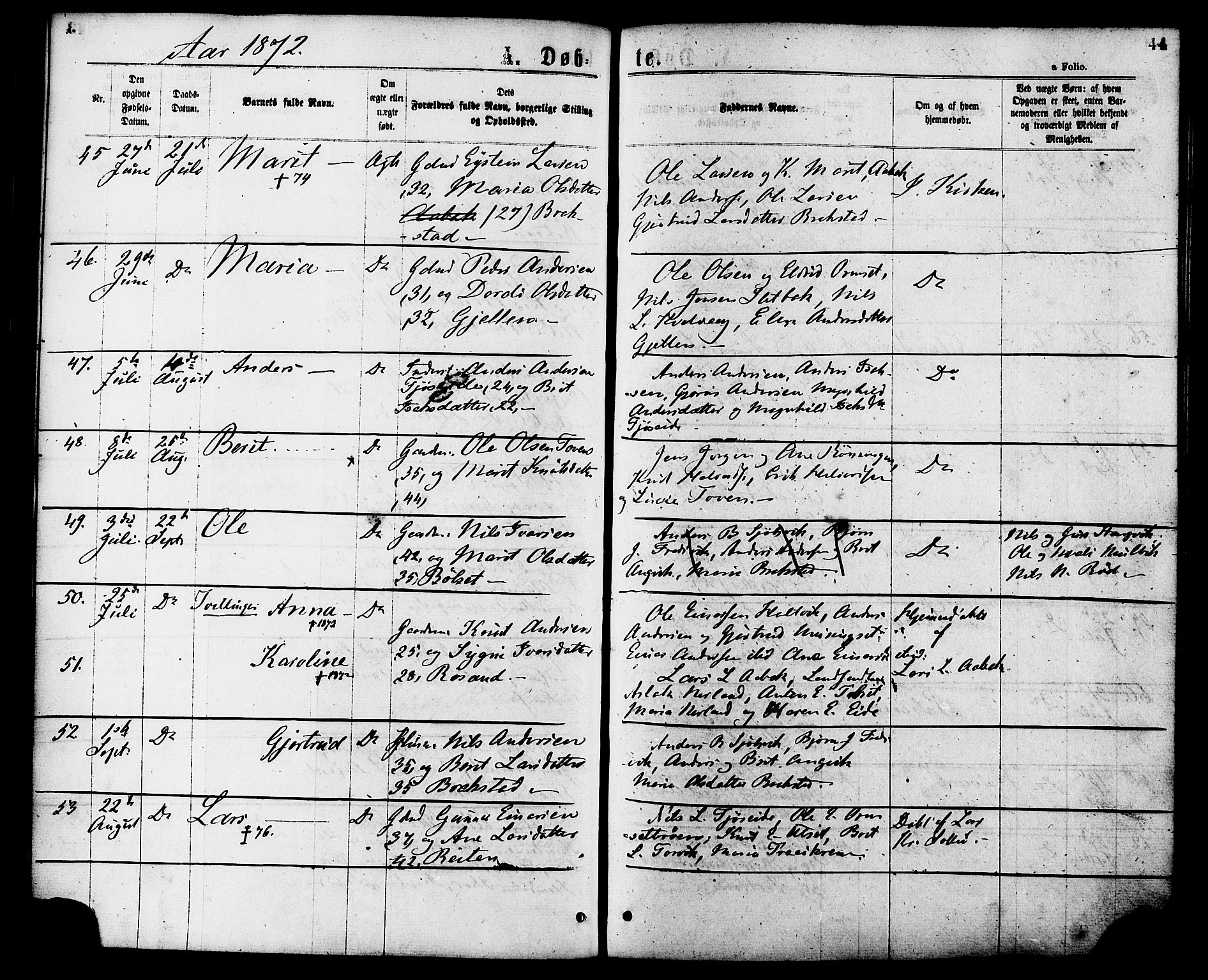 Ministerialprotokoller, klokkerbøker og fødselsregistre - Møre og Romsdal, AV/SAT-A-1454/586/L0986: Ministerialbok nr. 586A12, 1867-1878, s. 44