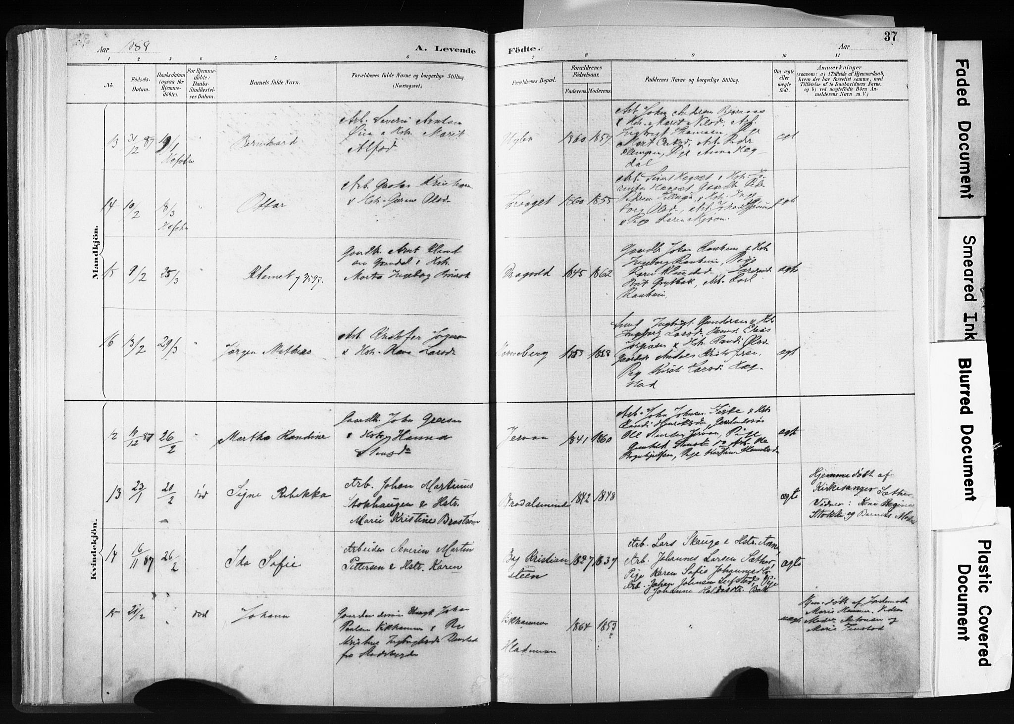 Ministerialprotokoller, klokkerbøker og fødselsregistre - Sør-Trøndelag, AV/SAT-A-1456/606/L0300: Ministerialbok nr. 606A15, 1886-1893, s. 37
