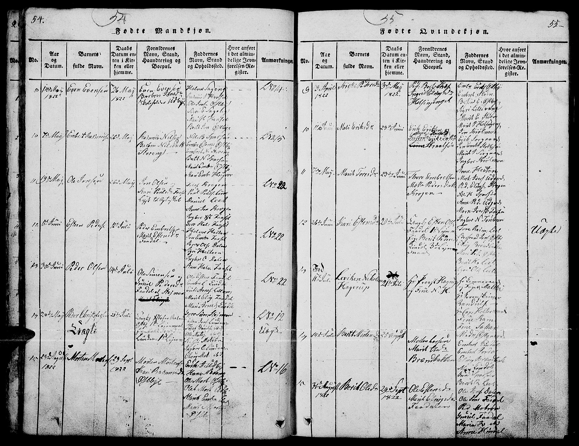 Tynset prestekontor, AV/SAH-PREST-058/H/Ha/Hab/L0001: Klokkerbok nr. 1, 1814-1859, s. 54-55