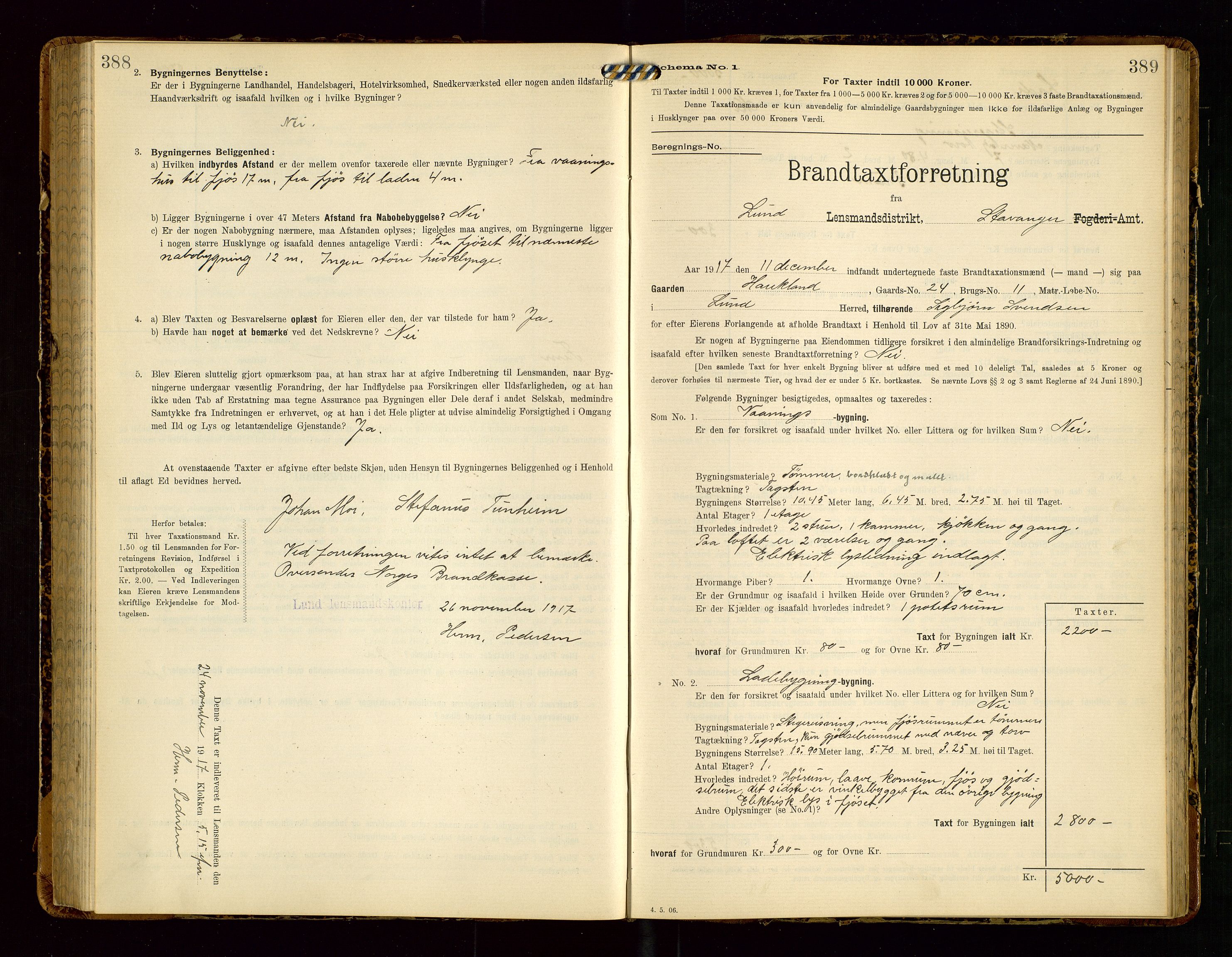 Lund lensmannskontor, SAST/A-100303/Gob/L0002: "Brandtakstprotokol", 1908-1918, s. 388-389