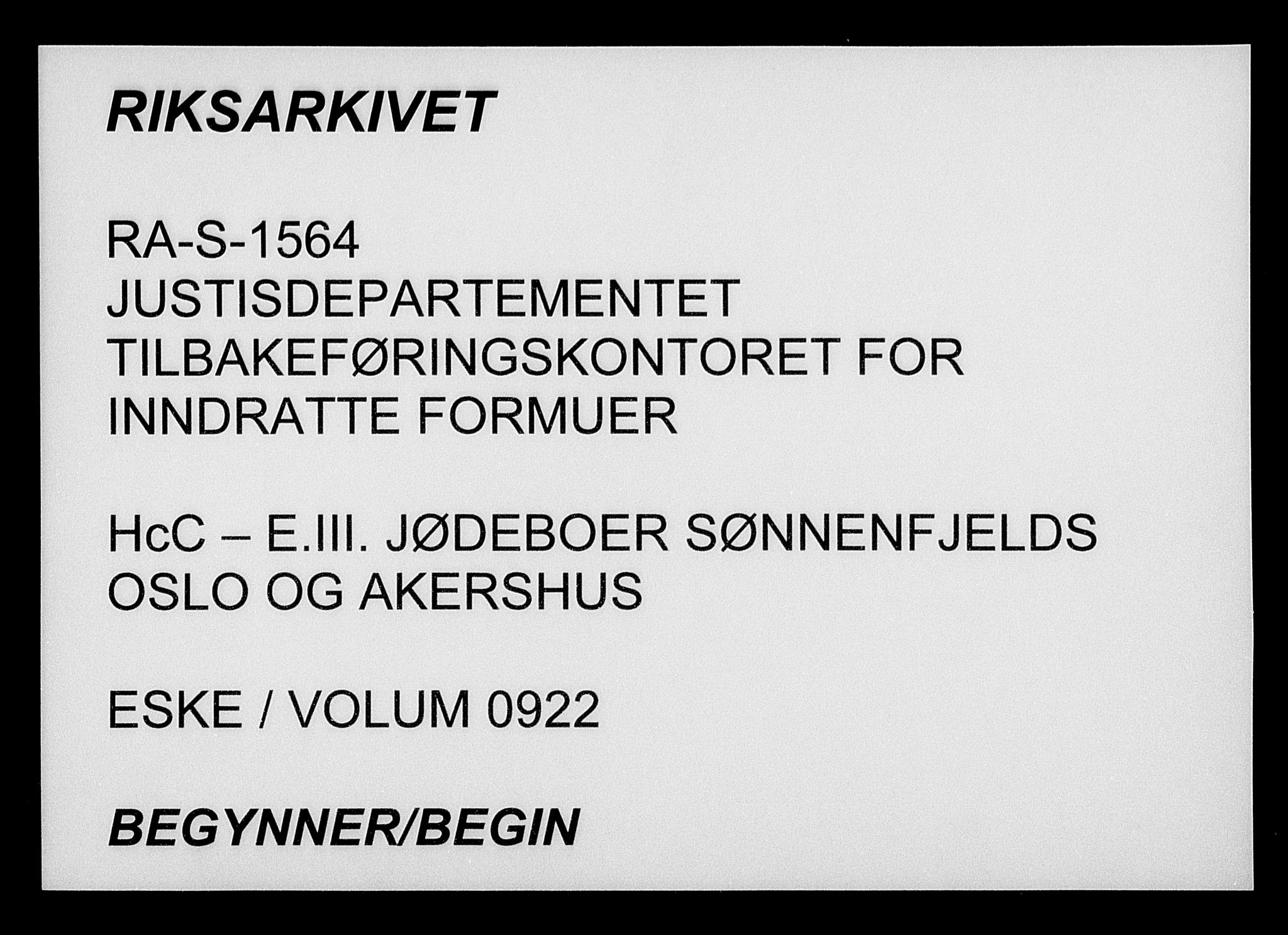 Justisdepartementet, Tilbakeføringskontoret for inndratte formuer, AV/RA-S-1564/H/Hc/Hcc/L0922: --, 1945-1947, s. 1