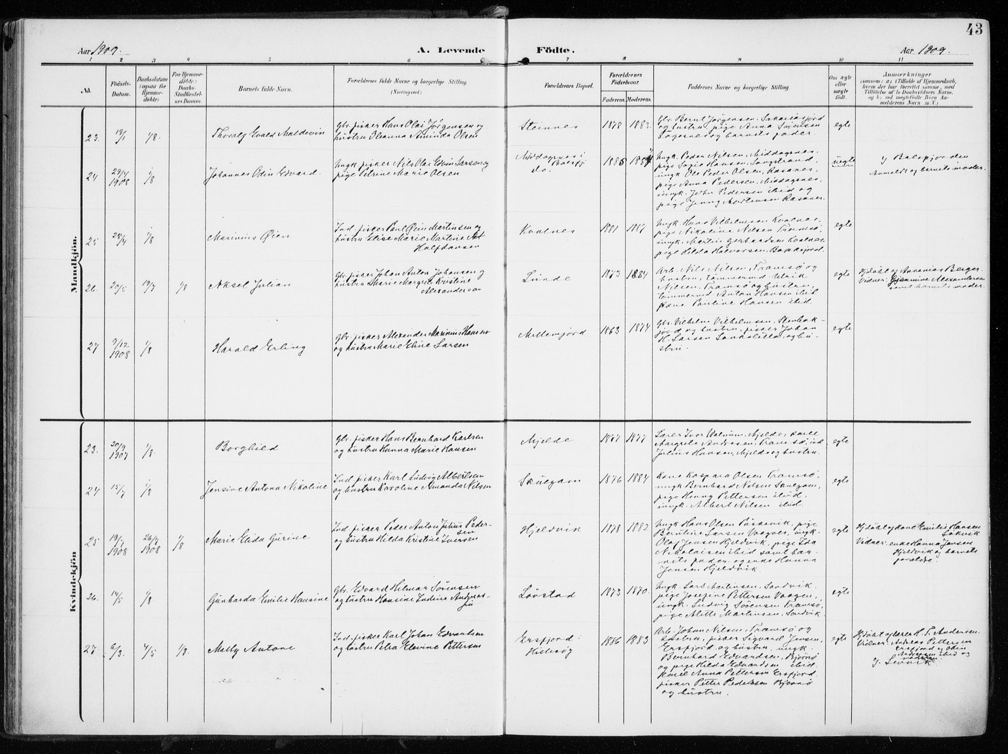 Tromsøysund sokneprestkontor, SATØ/S-1304/G/Ga/L0007kirke: Ministerialbok nr. 7, 1907-1914, s. 43