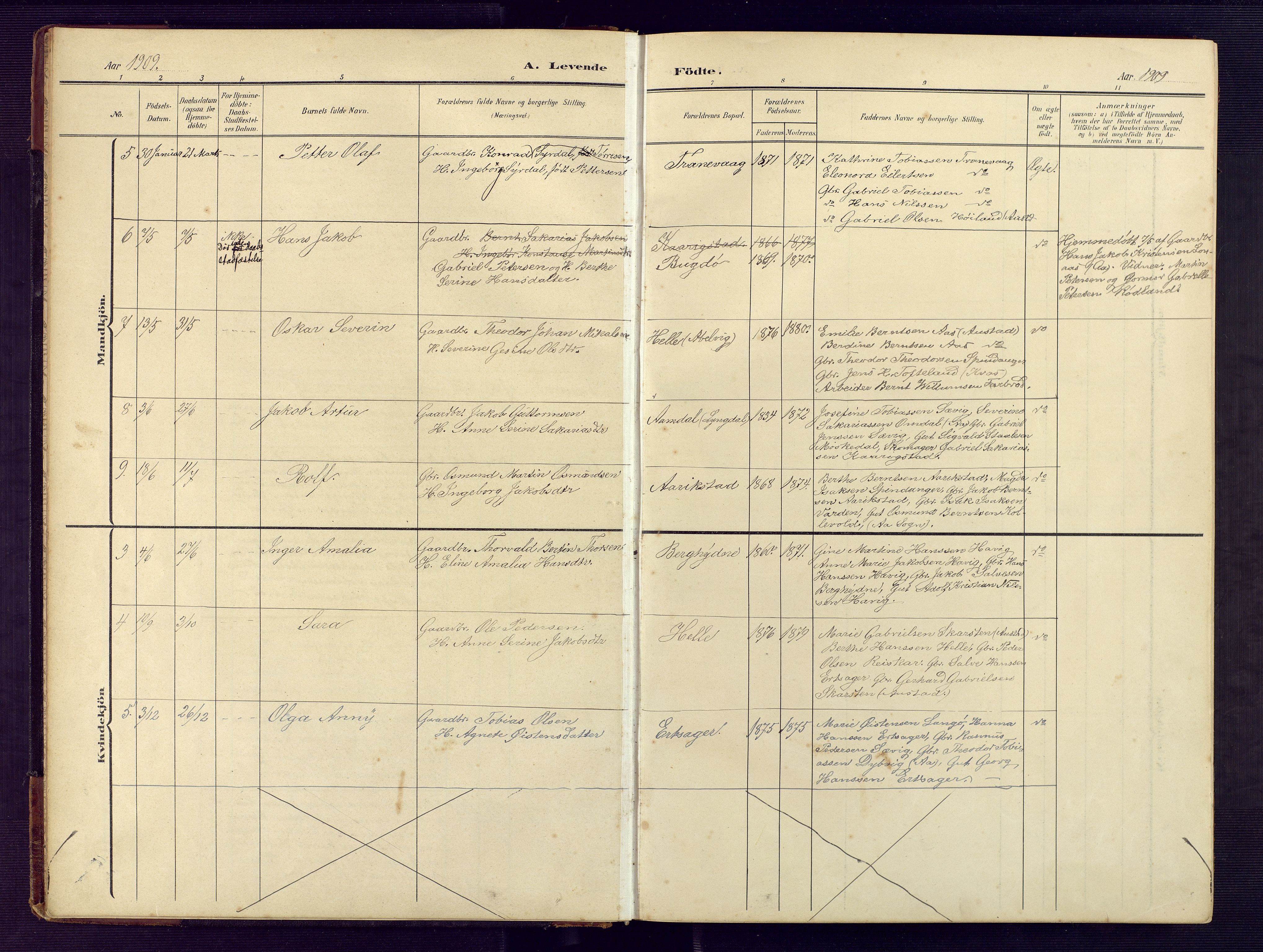 Herad sokneprestkontor, AV/SAK-1111-0018/F/Fb/Fbb/L0005: Klokkerbok nr. B 5, 1908-1949