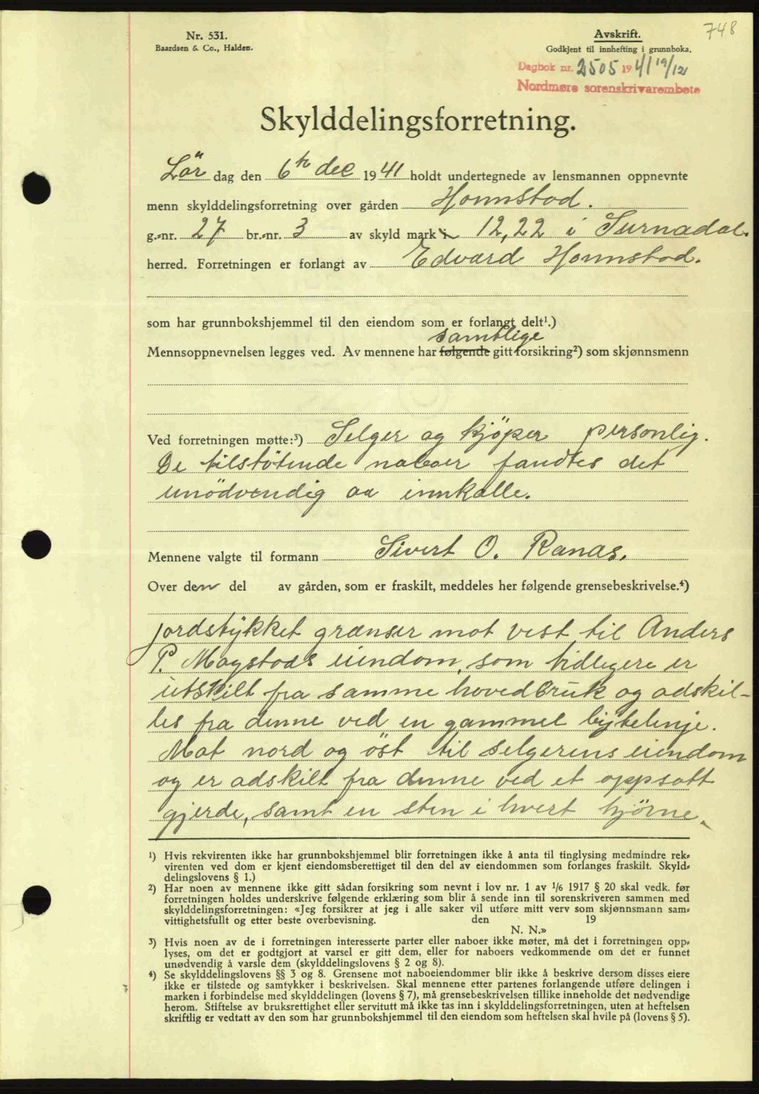 Nordmøre sorenskriveri, AV/SAT-A-4132/1/2/2Ca: Pantebok nr. A91, 1941-1942, Dagboknr: 2505/1941