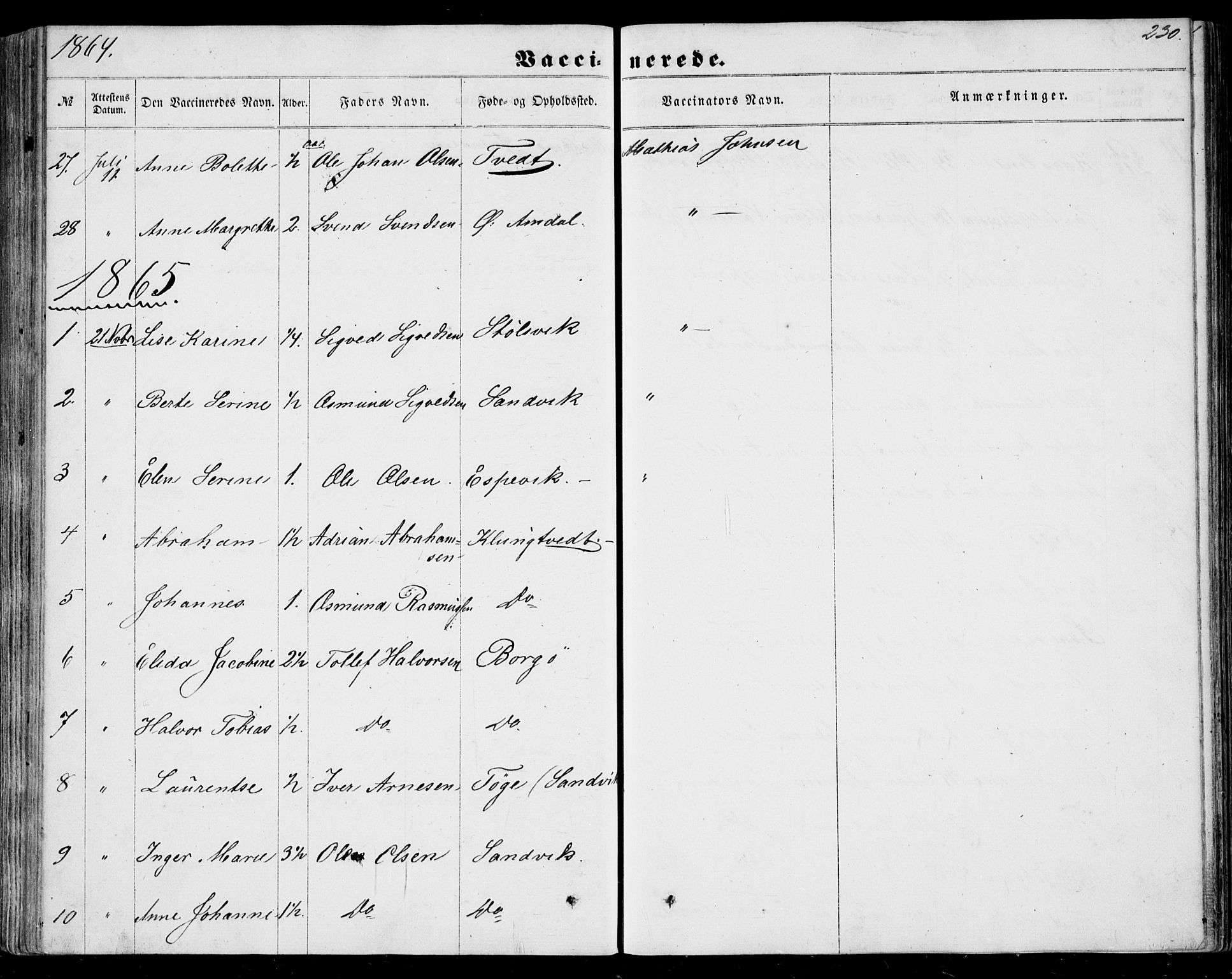 Nedstrand sokneprestkontor, AV/SAST-A-101841/01/IV: Ministerialbok nr. A 9, 1861-1876, s. 230