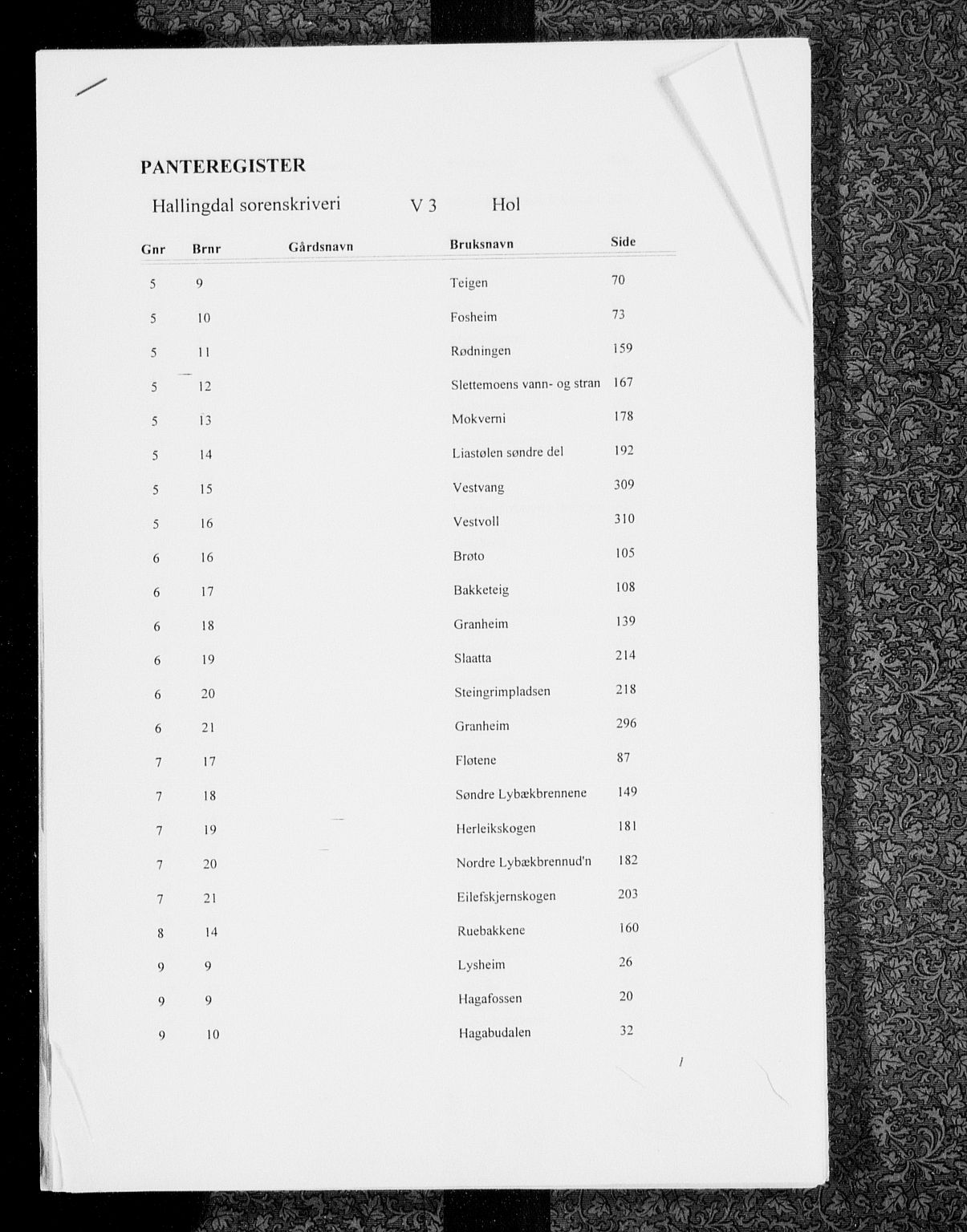 Hallingdal sorenskriveri, SAKO/A-121/G/Gb/Gbe/L0003: Panteregister nr. V 3