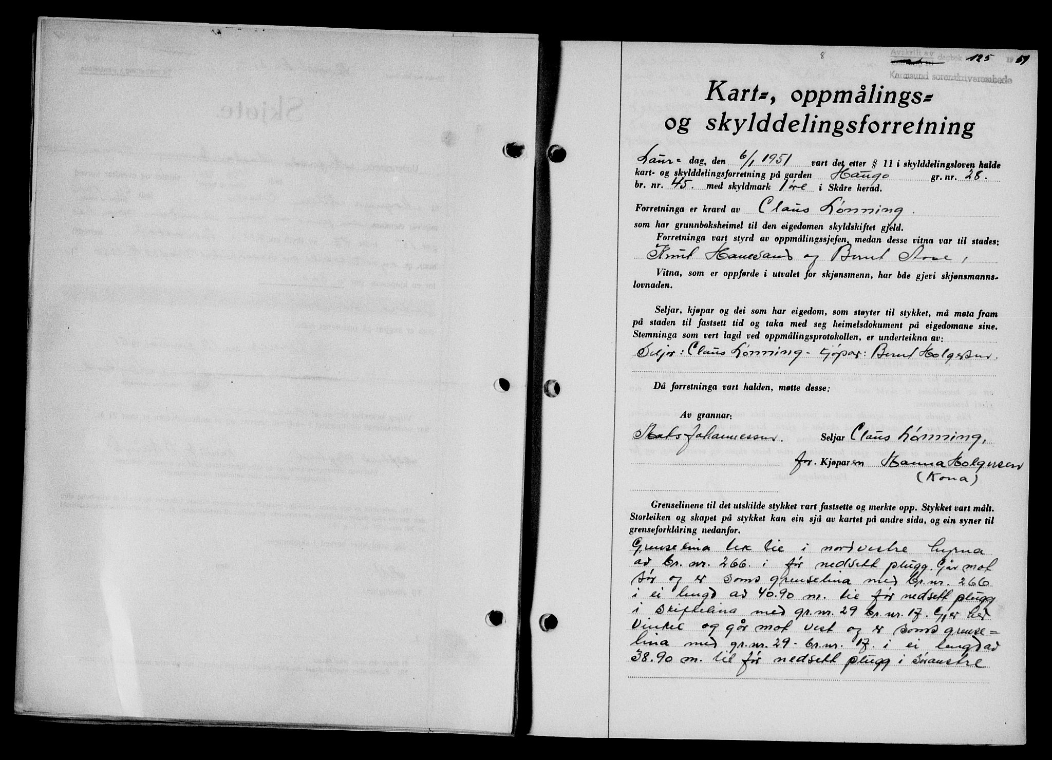 Karmsund sorenskriveri, SAST/A-100311/01/II/IIB/L0101: Pantebok nr. 81A, 1950-1951, Dagboknr: 125/1951