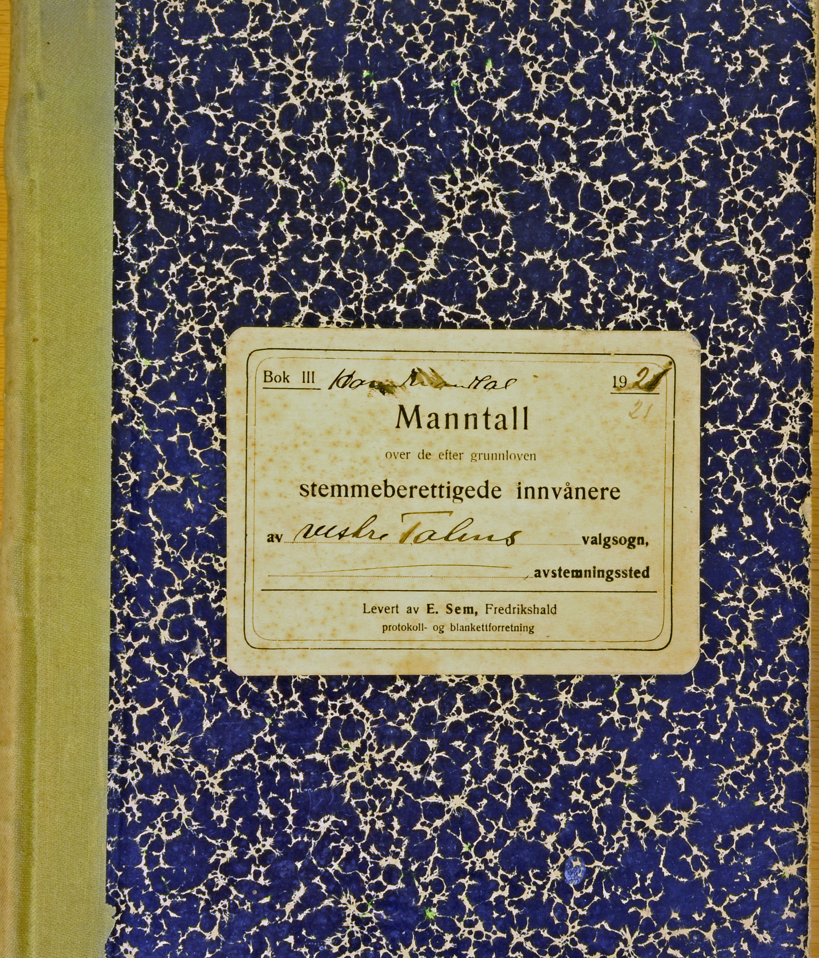 Vestre Toten kommunearkiv*, KVT/-/-/-: Manntall over stemmeberettigede innbyggere i Vestre Toten valgsokn, 1921