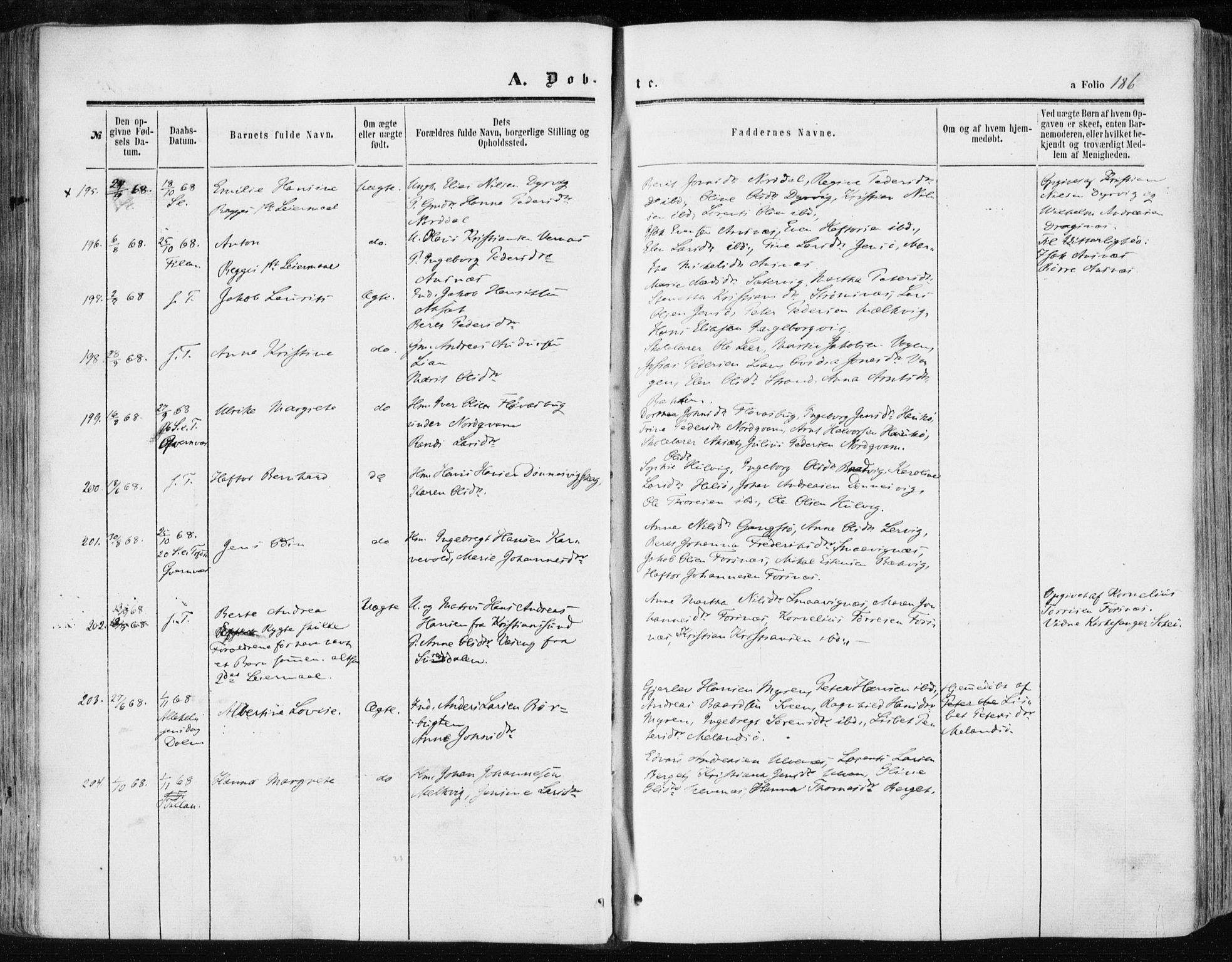 Ministerialprotokoller, klokkerbøker og fødselsregistre - Sør-Trøndelag, SAT/A-1456/634/L0531: Ministerialbok nr. 634A07, 1861-1870, s. 186
