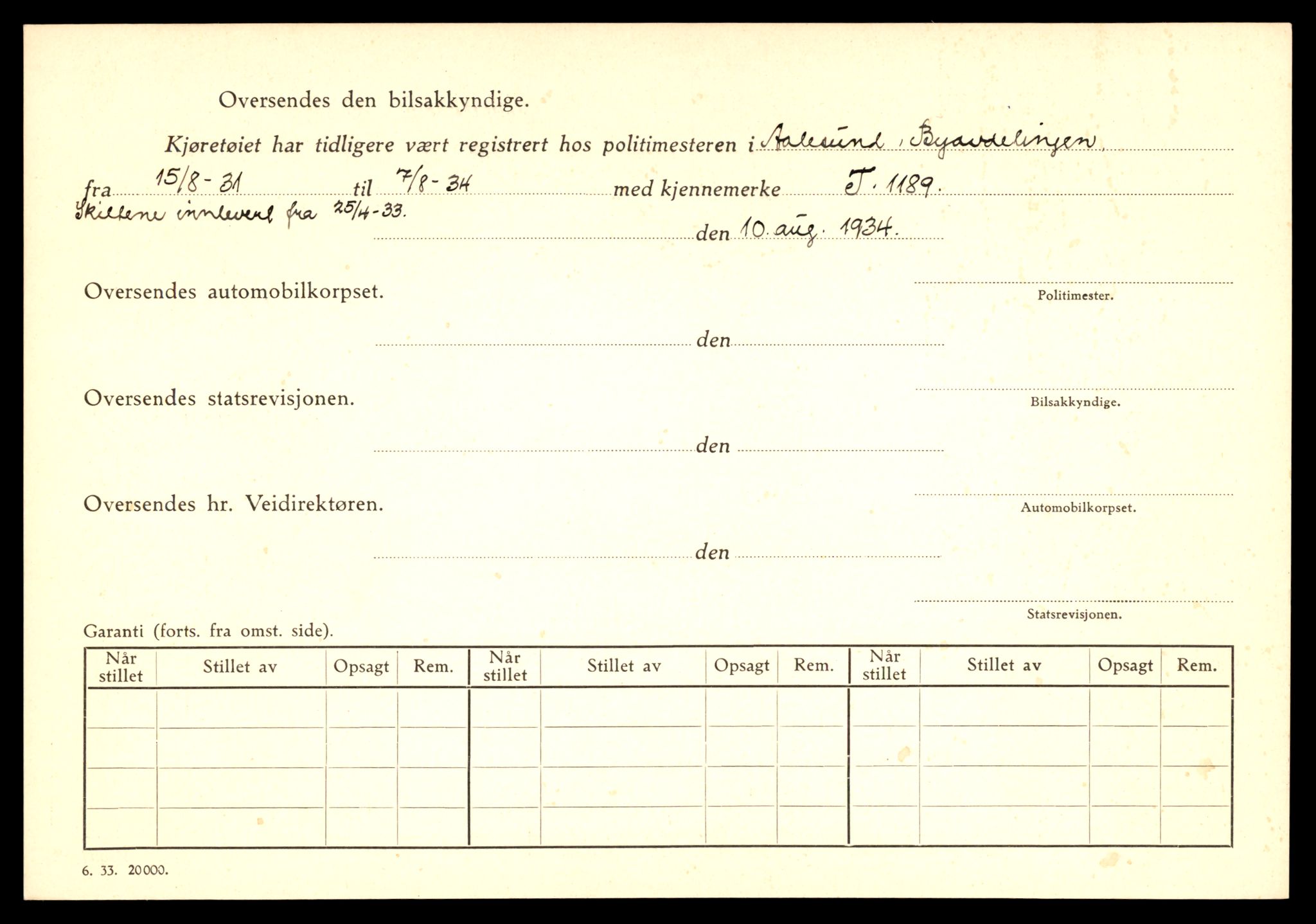 Møre og Romsdal vegkontor - Ålesund trafikkstasjon, SAT/A-4099/F/Fe/L0009: Registreringskort for kjøretøy T 896 - T 1049, 1927-1998, s. 106