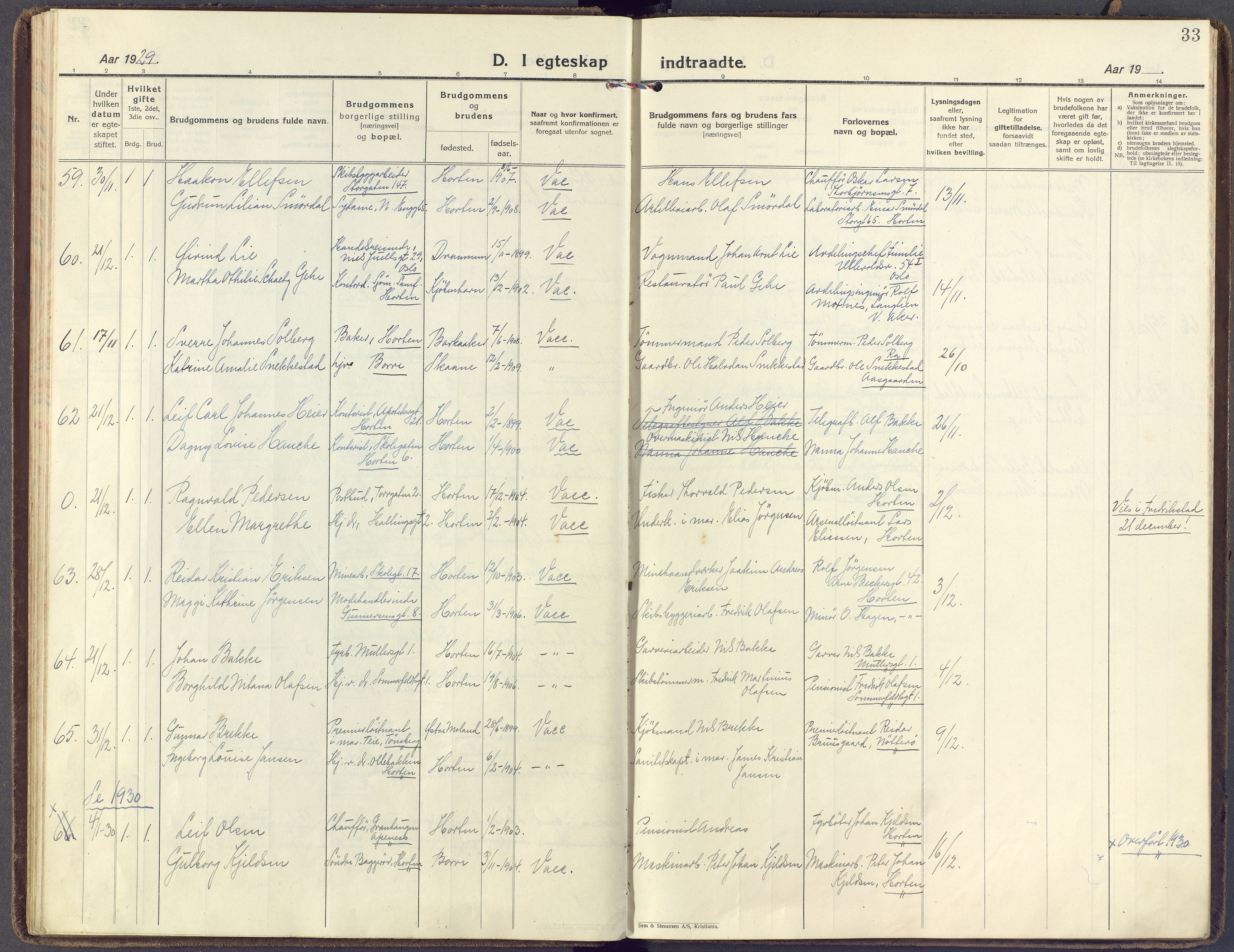 Horten kirkebøker, AV/SAKO-A-348/F/Fa/L0009: Ministerialbok nr. 9, 1925-1936, s. 33
