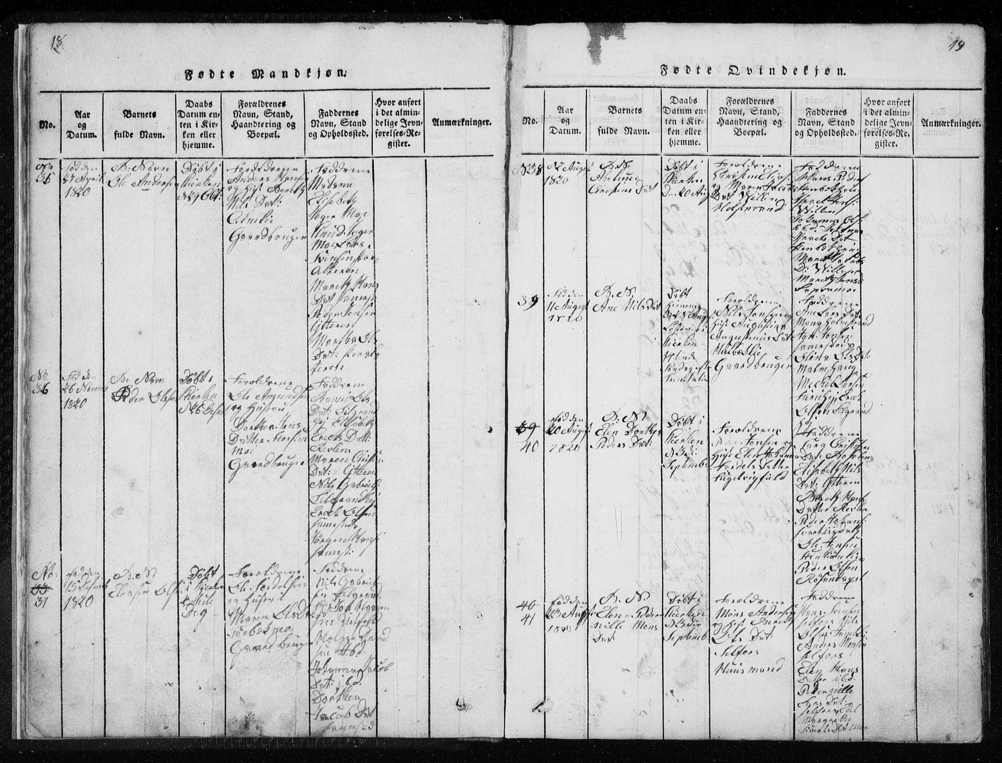 Ministerialprotokoller, klokkerbøker og fødselsregistre - Nordland, AV/SAT-A-1459/827/L0412: Klokkerbok nr. 827C01, 1820-1841, s. 18-19