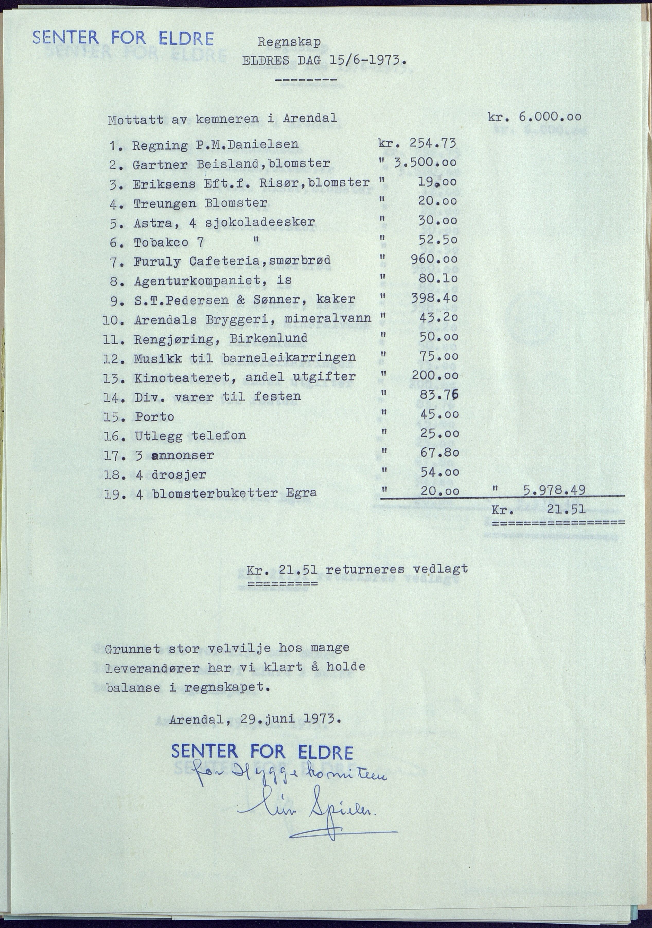Byjubileet i Arendal 1973 , AAKS/KA0906-492a/E/E01/L0004: Spesielle arrangementer, 1971-1973