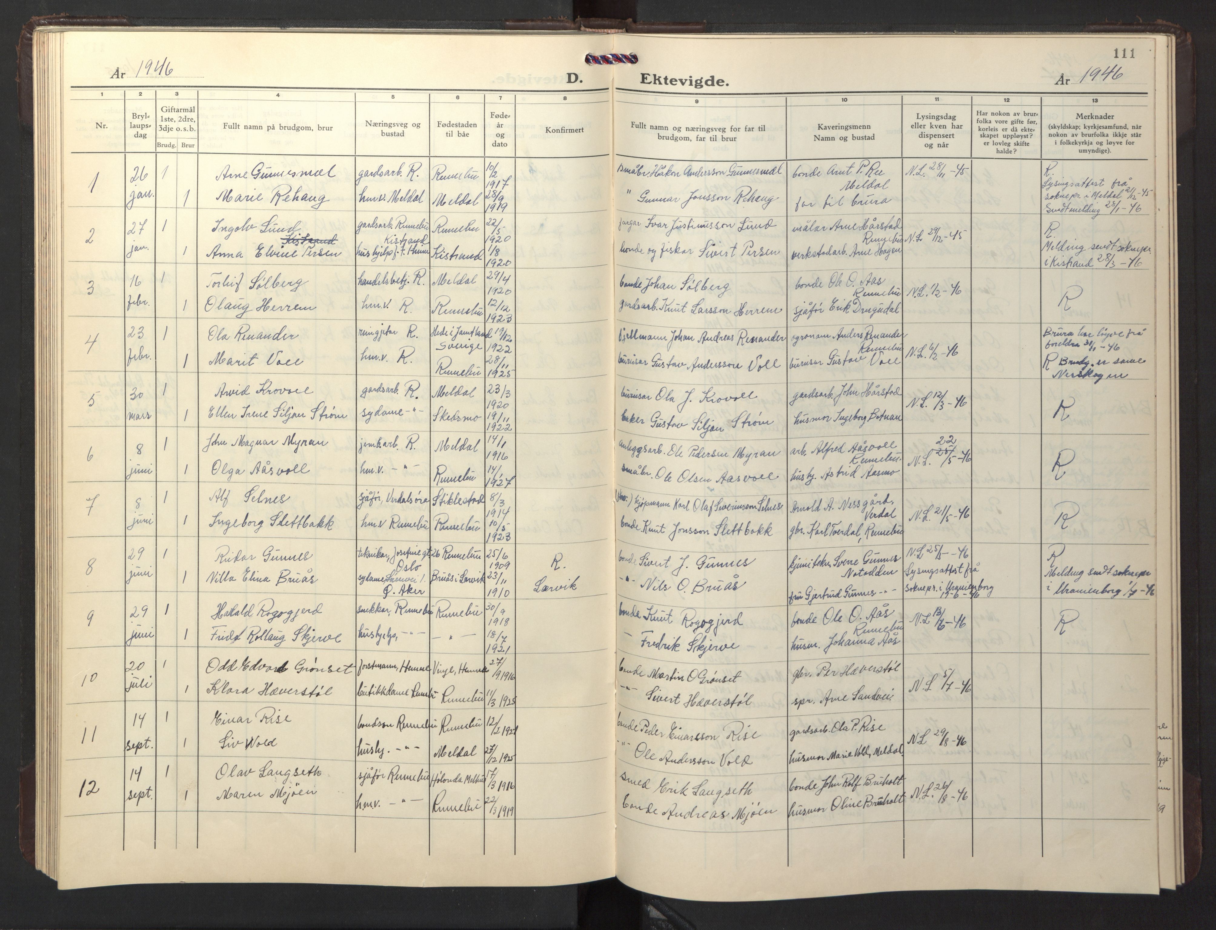 Ministerialprotokoller, klokkerbøker og fødselsregistre - Sør-Trøndelag, AV/SAT-A-1456/674/L0878: Klokkerbok nr. 674C05, 1941-1950, s. 111