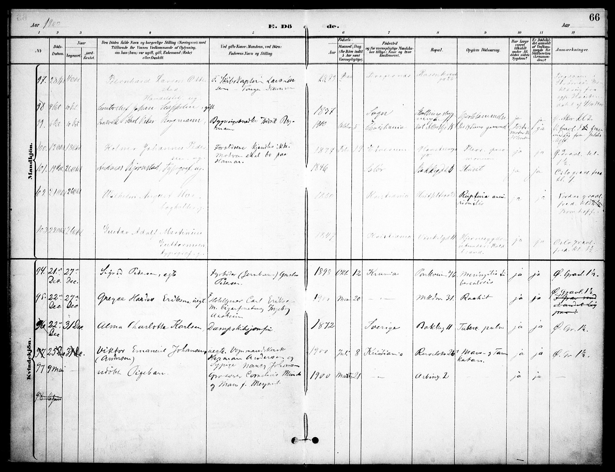 Johannes prestekontor Kirkebøker, AV/SAO-A-10852/F/Fa/L0008: Ministerialbok nr. 8, 1897-1917, s. 66