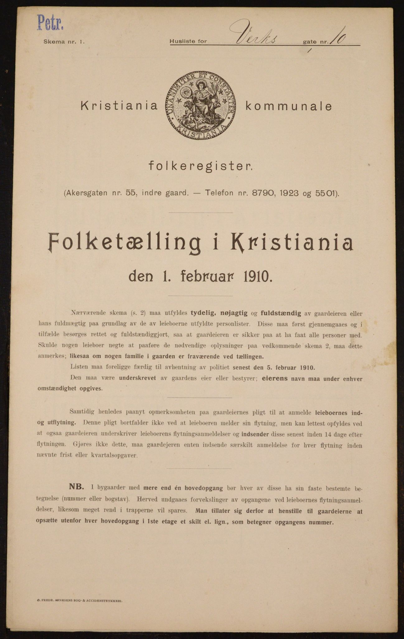 OBA, Kommunal folketelling 1.2.1910 for Kristiania, 1910, s. 115583