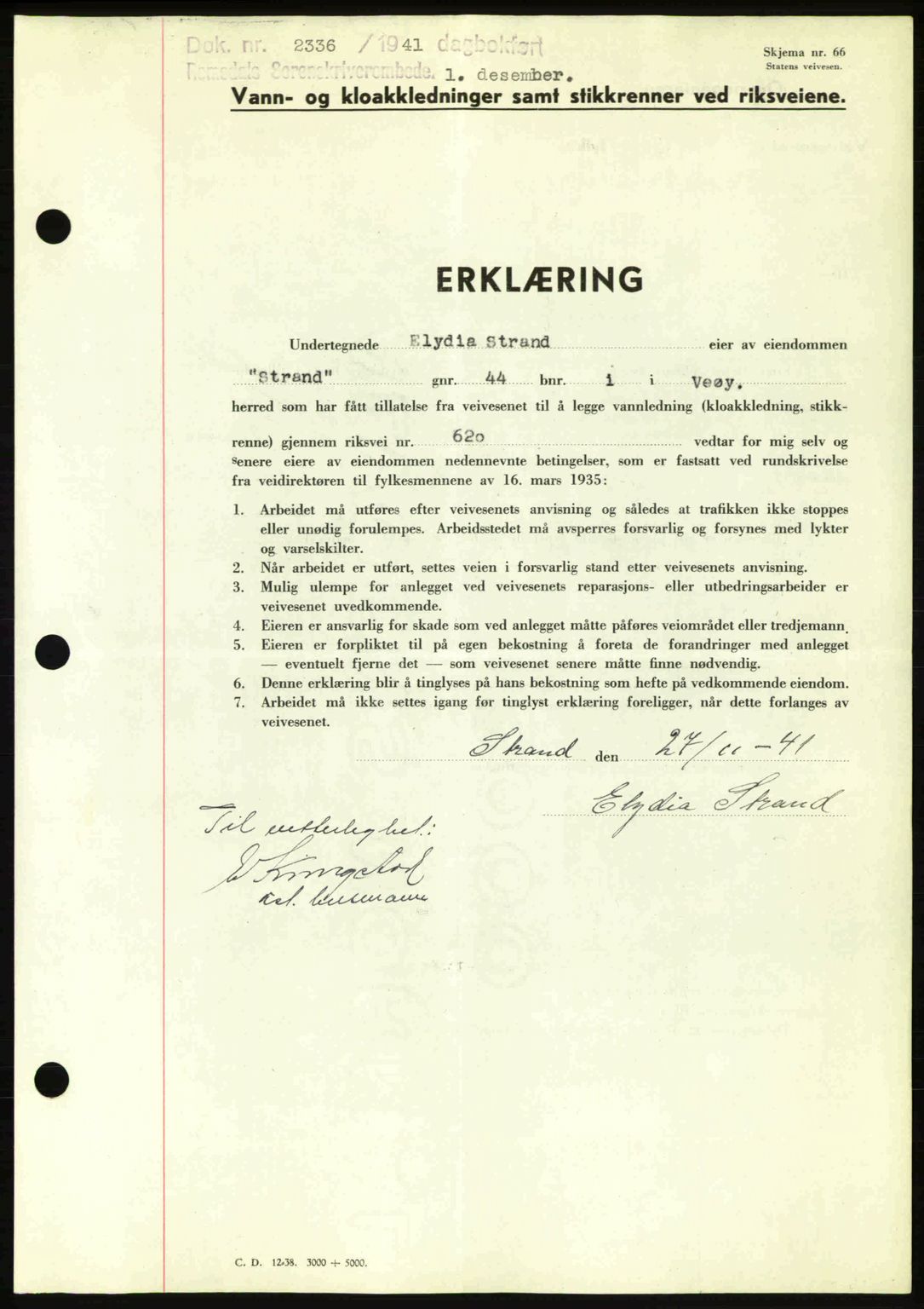 Romsdal sorenskriveri, AV/SAT-A-4149/1/2/2C: Pantebok nr. A11, 1941-1942, Dagboknr: 2336/1941