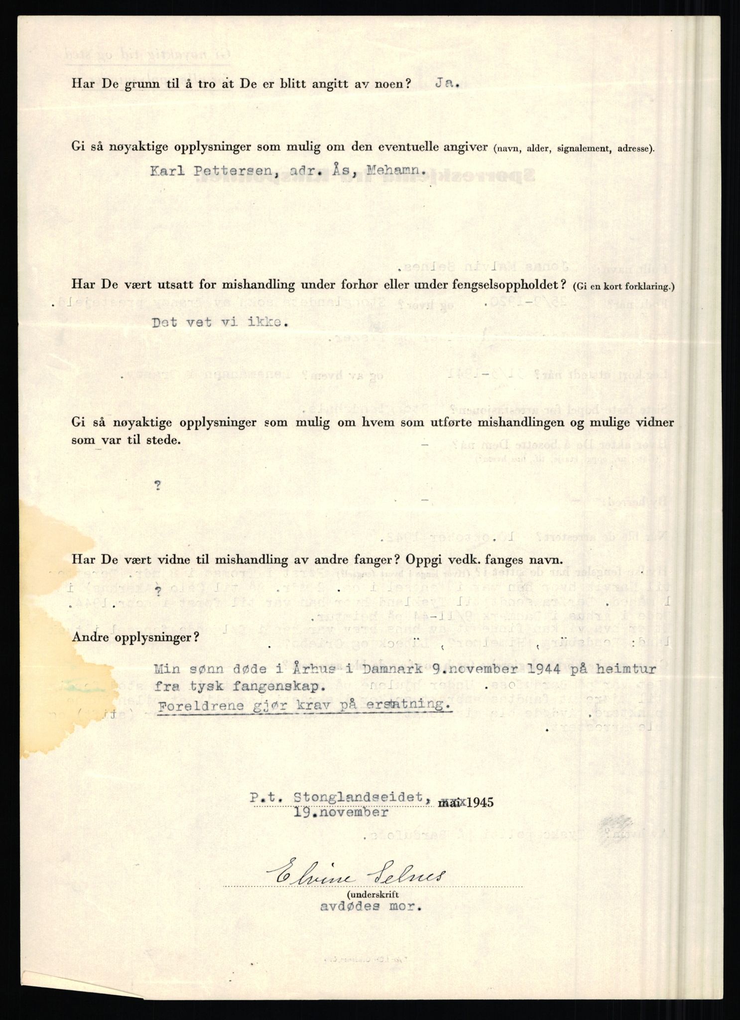 Rikspolitisjefen, AV/RA-S-1560/L/L0015: Scharff, Carlo Max - Stephensen, Gudrun, 1940-1945, s. 64