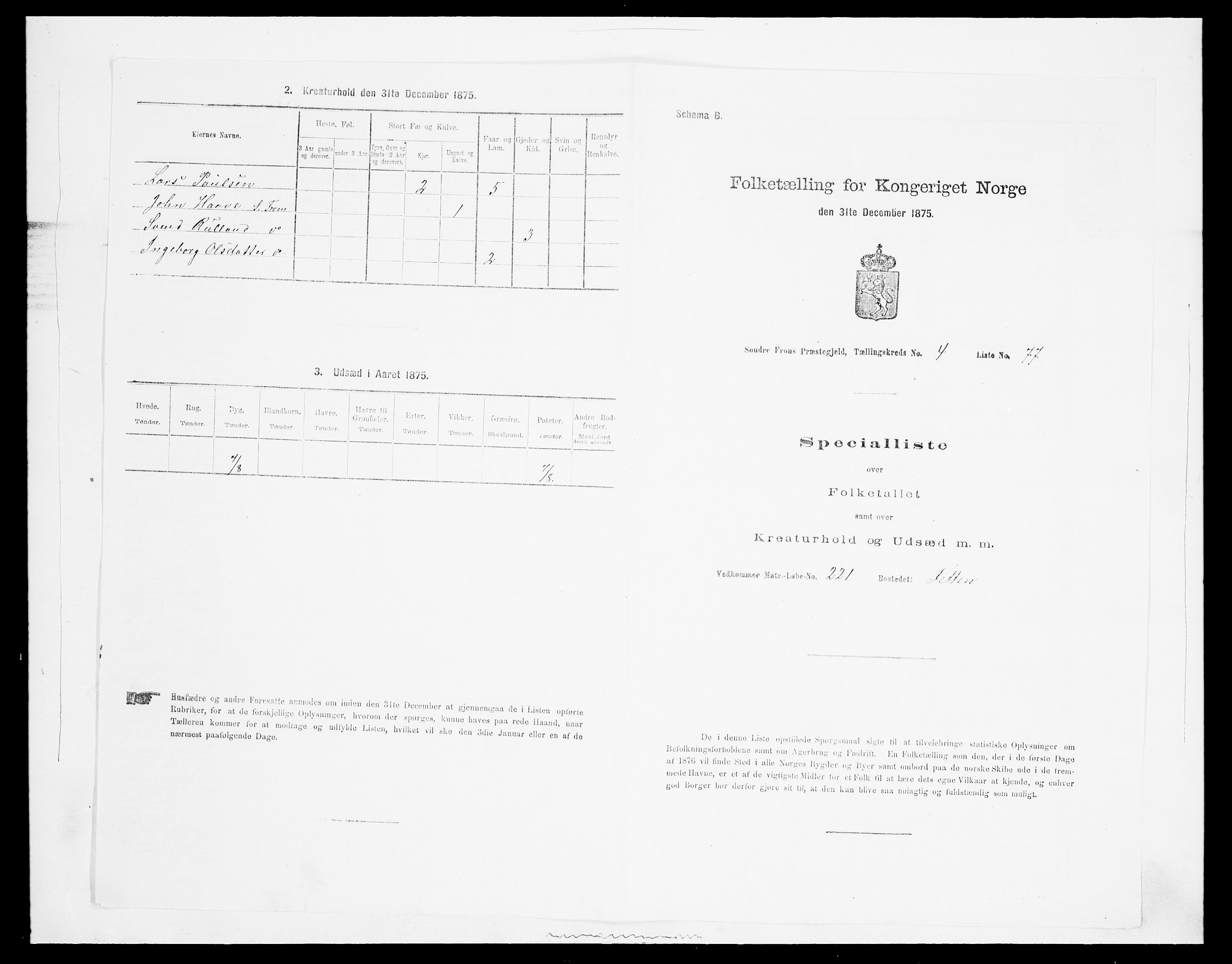 SAH, Folketelling 1875 for 0519P Sør-Fron prestegjeld, 1875, s. 696