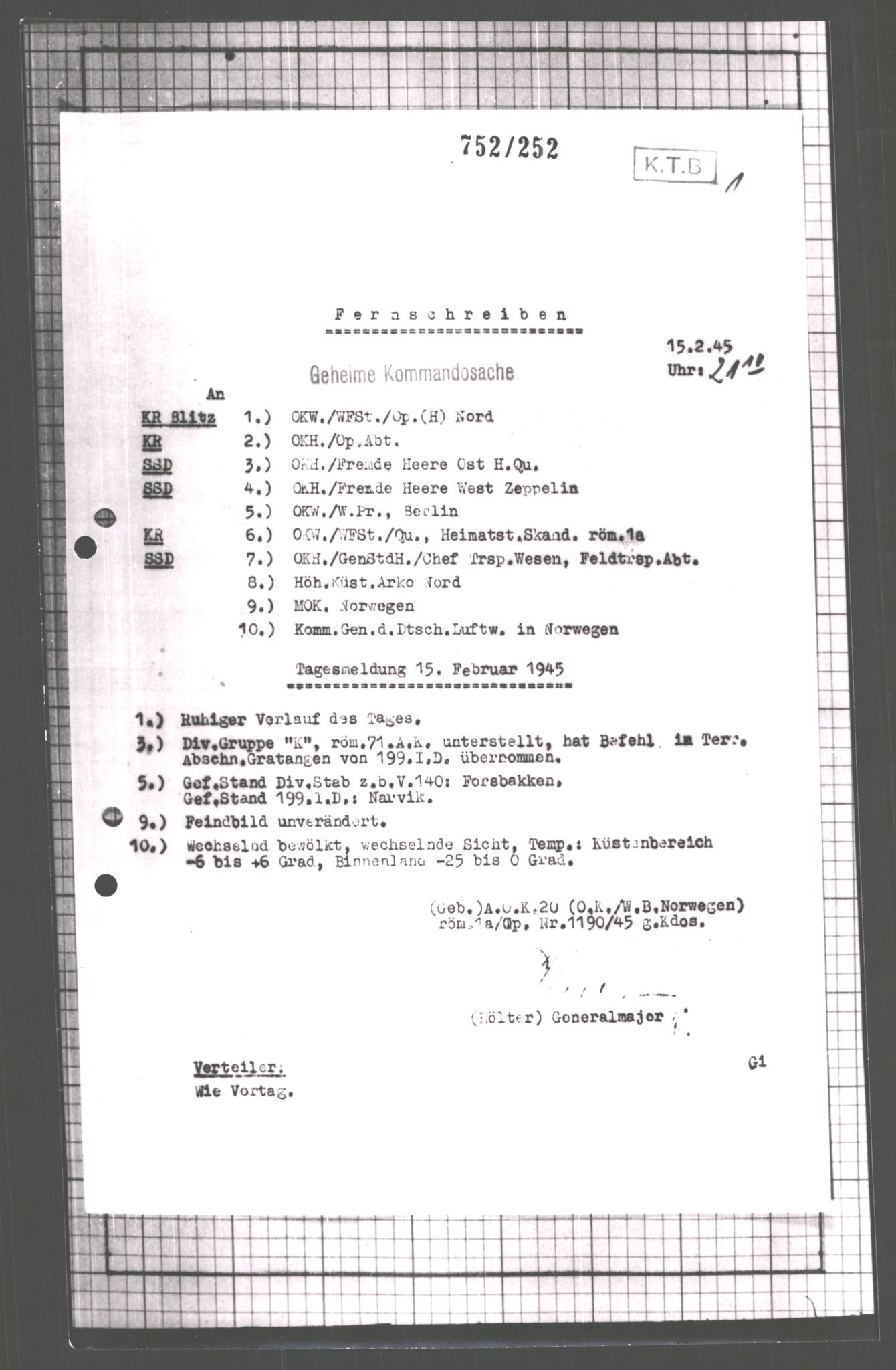 Forsvarets Overkommando. 2 kontor. Arkiv 11.4. Spredte tyske arkivsaker, AV/RA-RAFA-7031/D/Dar/Dara/L0007: Krigsdagbøker for 20. Gebirgs-Armee-Oberkommando (AOK 20), 1945, s. 377