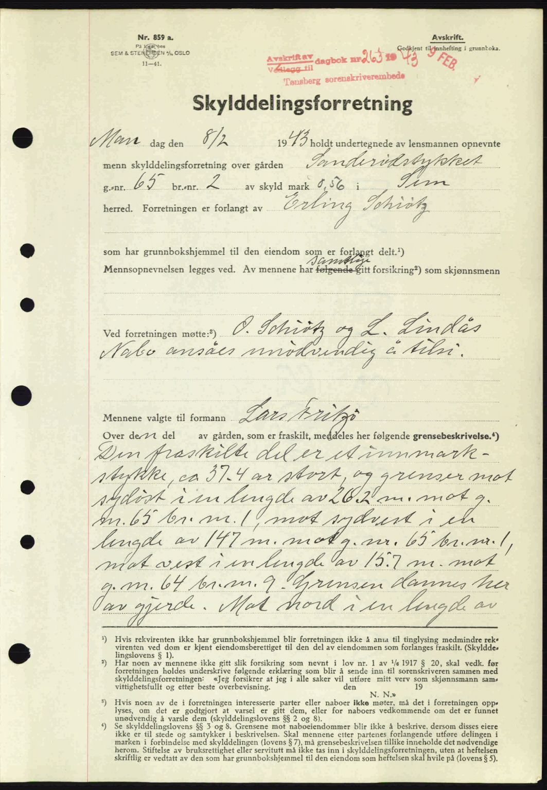 Jarlsberg sorenskriveri, SAKO/A-131/G/Ga/Gaa/L0013: Pantebok nr. A-13, 1942-1943, Dagboknr: 263/1943