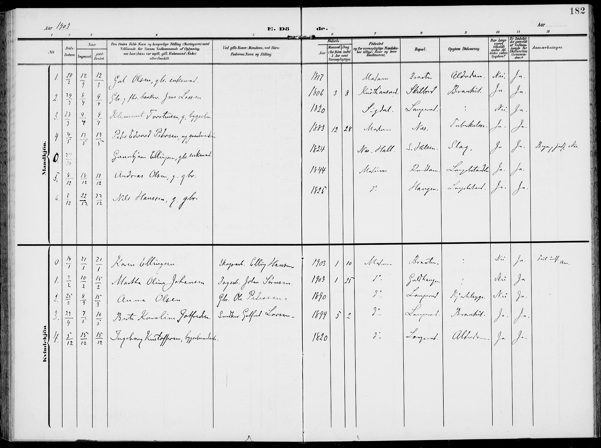 Modum kirkebøker, SAKO/A-234/F/Fa/L0019: Ministerialbok nr. 19, 1890-1914, s. 182