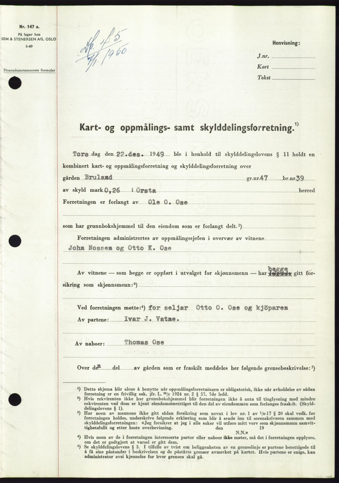 Søre Sunnmøre sorenskriveri, SAT/A-4122/1/2/2C/L0086: Pantebok nr. 12A, 1949-1950, Dagboknr: 45/1950