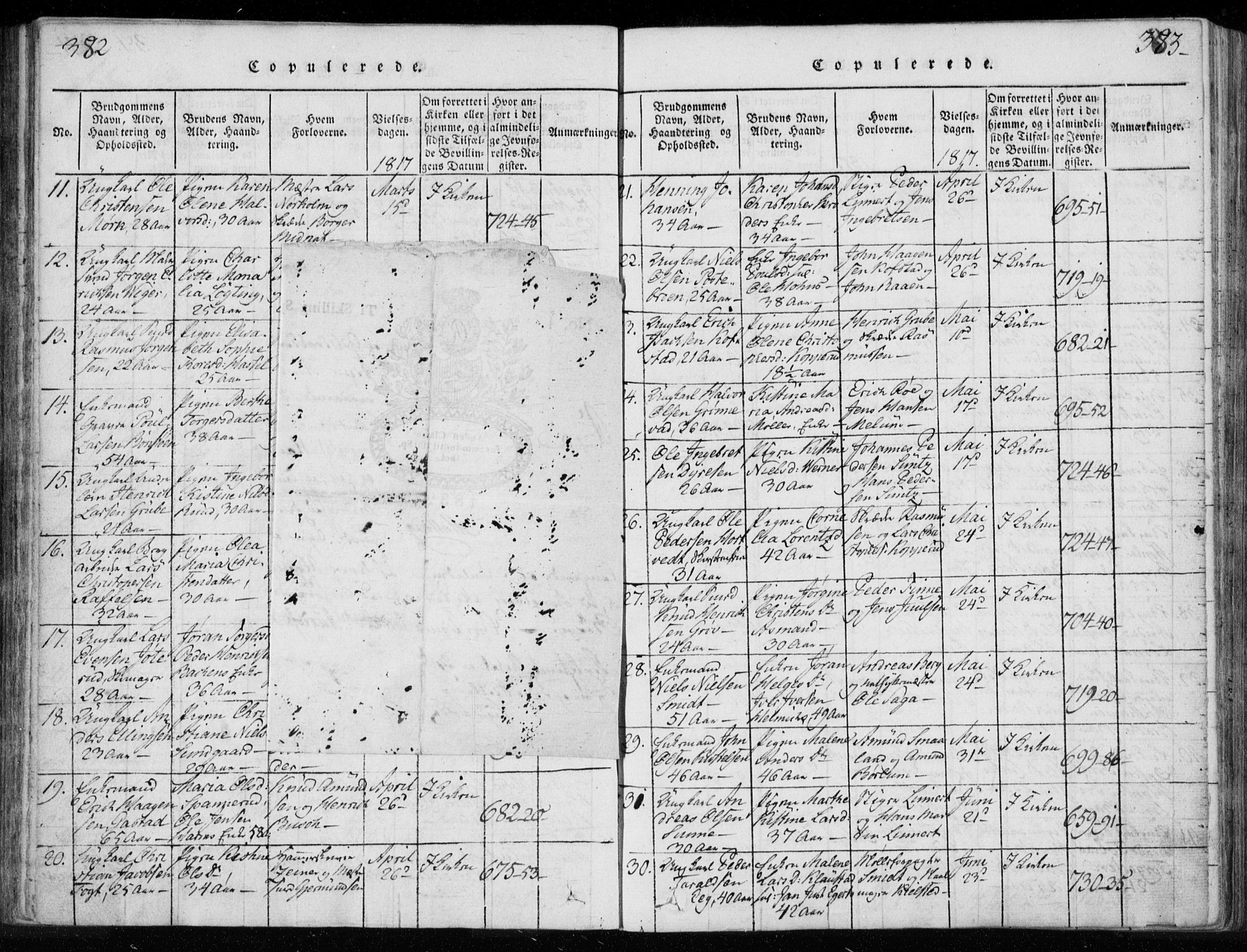 Kongsberg kirkebøker, AV/SAKO-A-22/F/Fa/L0008: Ministerialbok nr. I 8, 1816-1839, s. 382-383