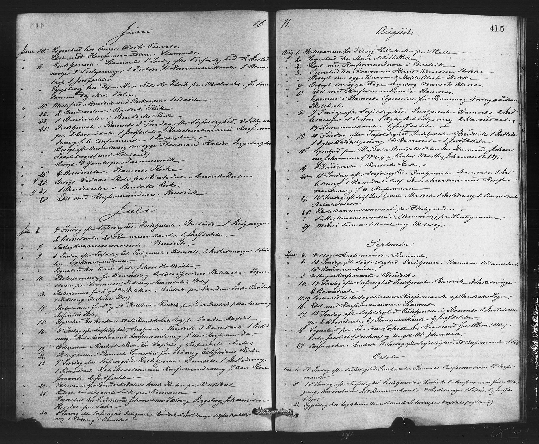 Bruvik Sokneprestembete, AV/SAB-A-74701/H/Haa: Ministerialbok nr. A 1, 1869-1877, s. 415