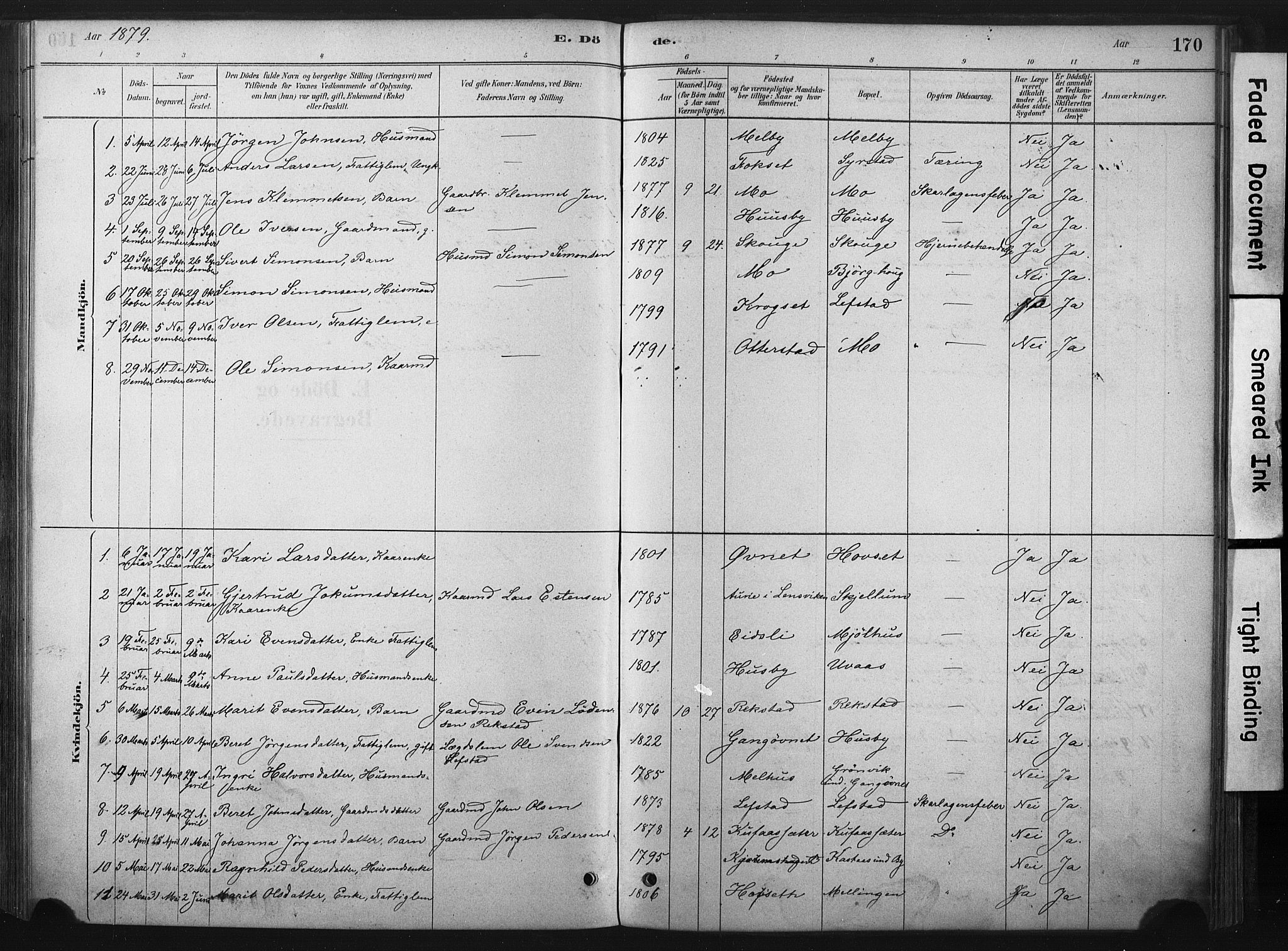 Ministerialprotokoller, klokkerbøker og fødselsregistre - Sør-Trøndelag, AV/SAT-A-1456/667/L0795: Ministerialbok nr. 667A03, 1879-1907, s. 170