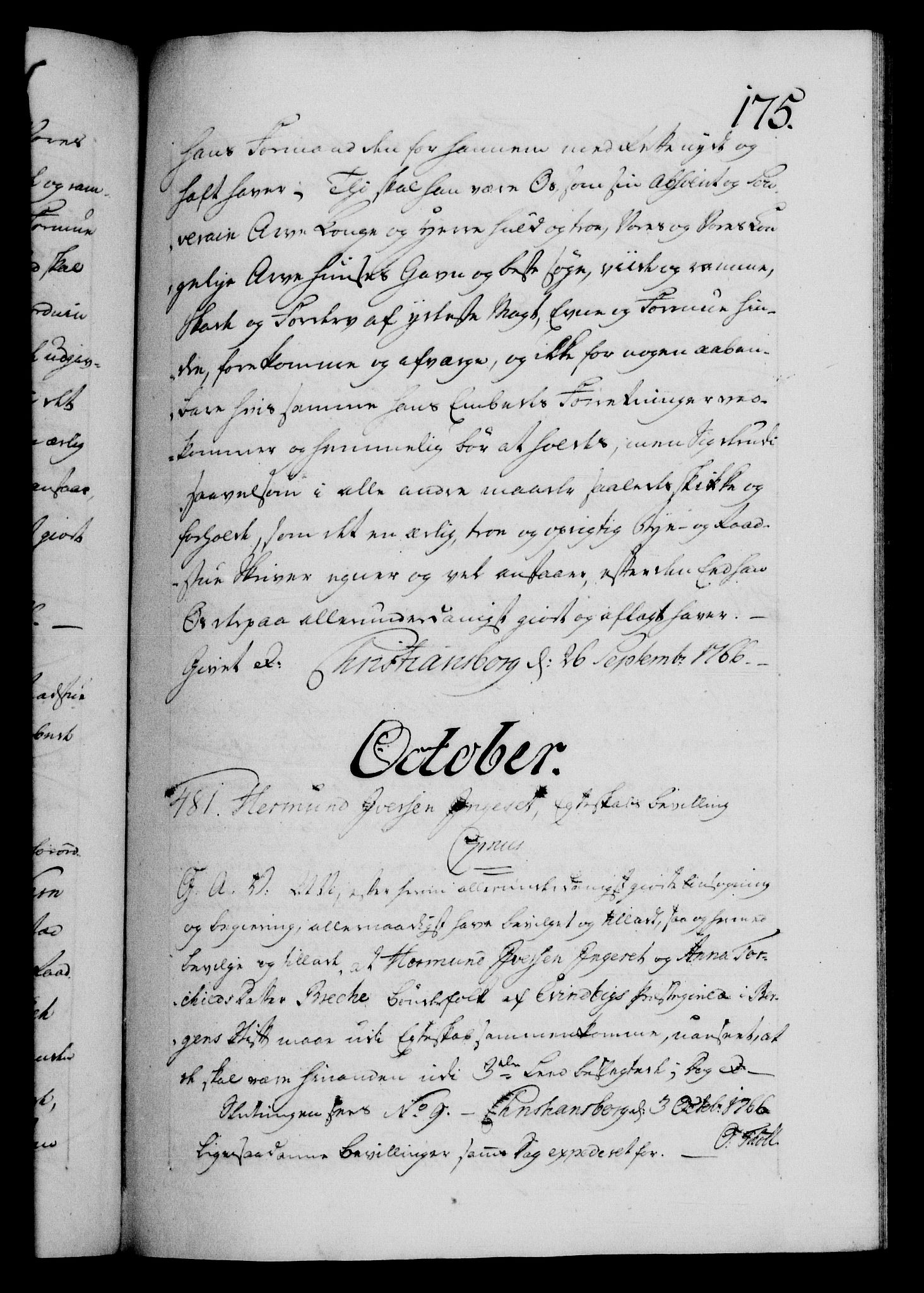Danske Kanselli 1572-1799, RA/EA-3023/F/Fc/Fca/Fcaa/L0043: Norske registre, 1766-1768, s. 175a