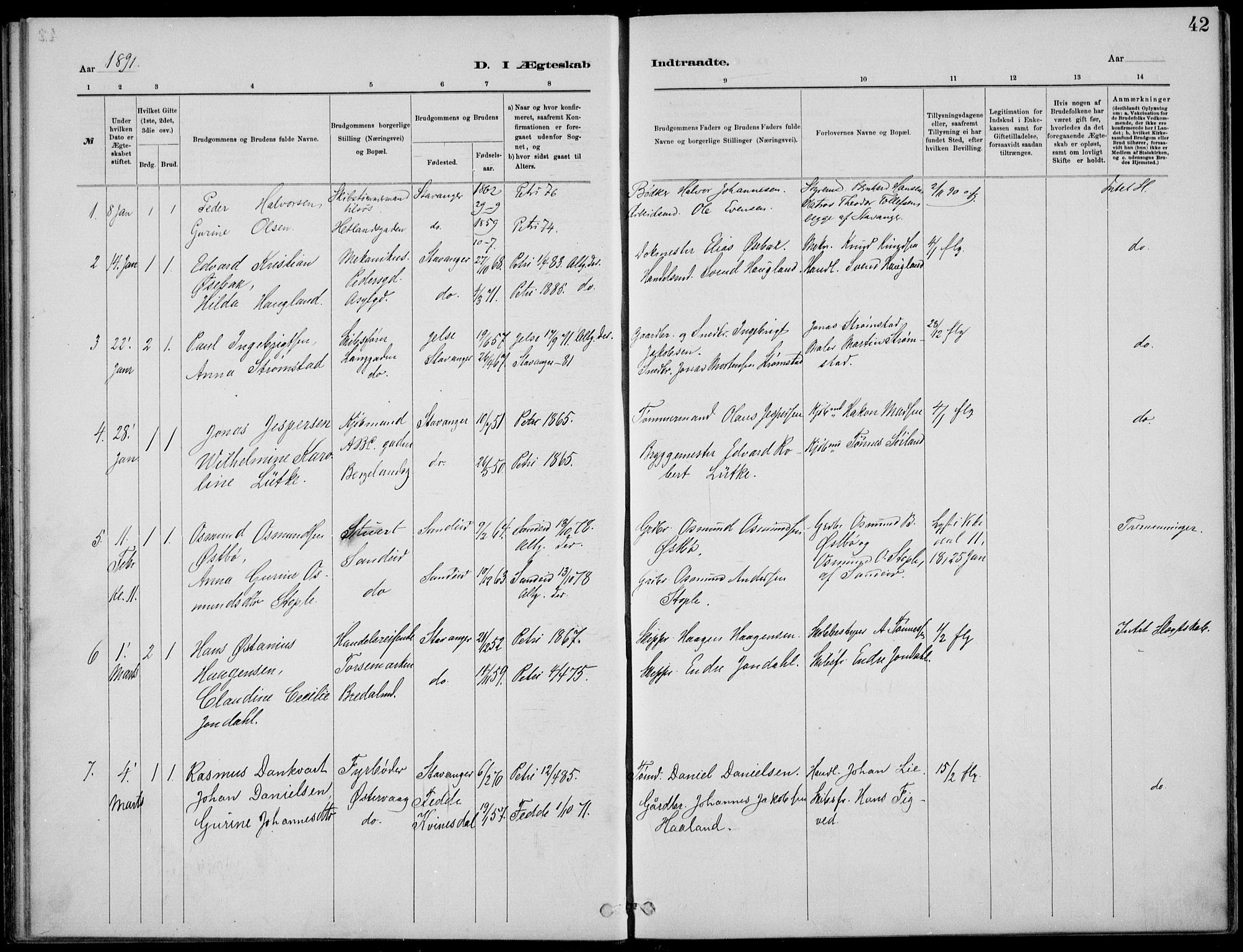 St. Petri sokneprestkontor, AV/SAST-A-101813/001/30/30BB/L0005: Klokkerbok nr. B 5, 1878-1895, s. 42