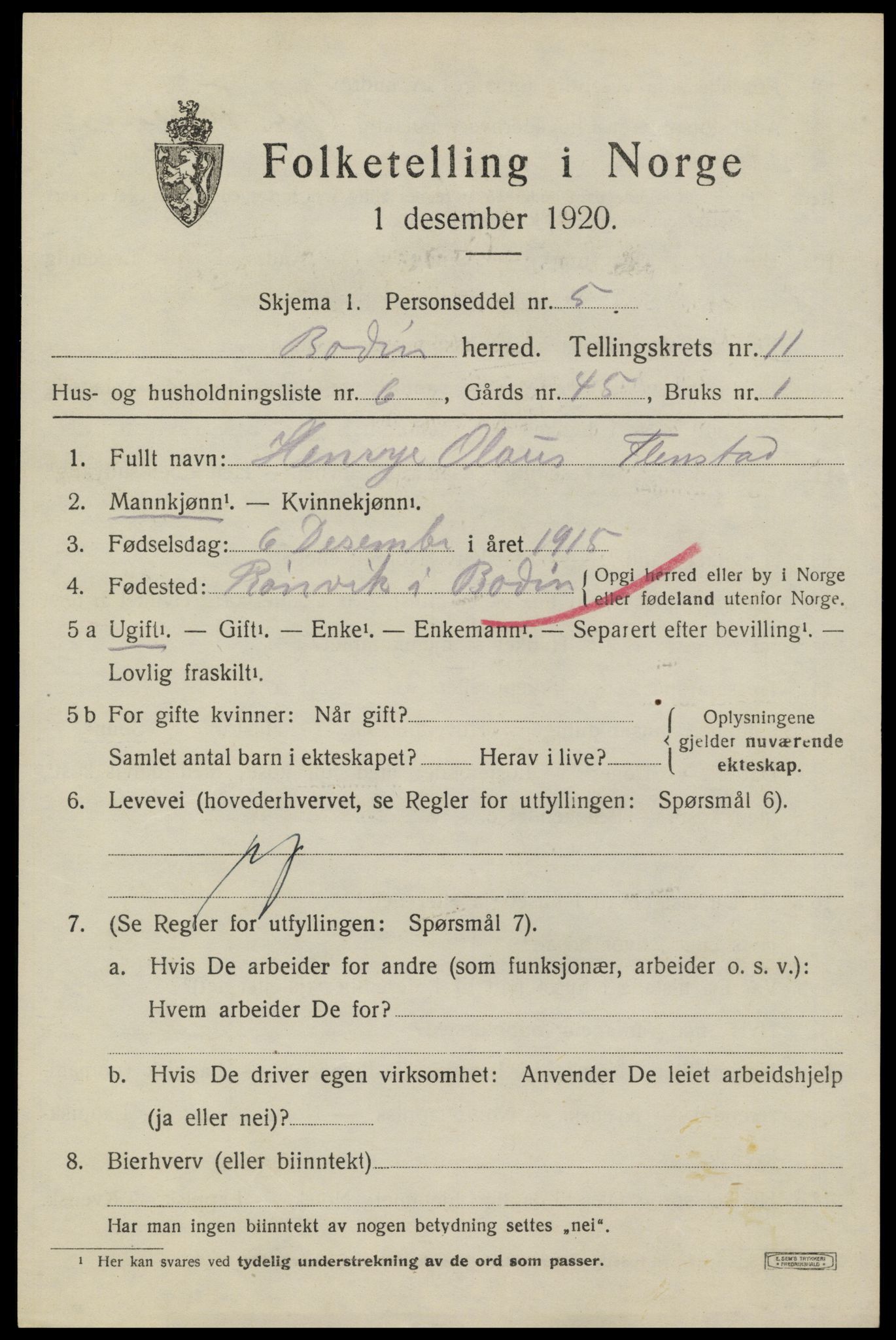 SAT, Folketelling 1920 for 1843 Bodin herred, 1920, s. 8420