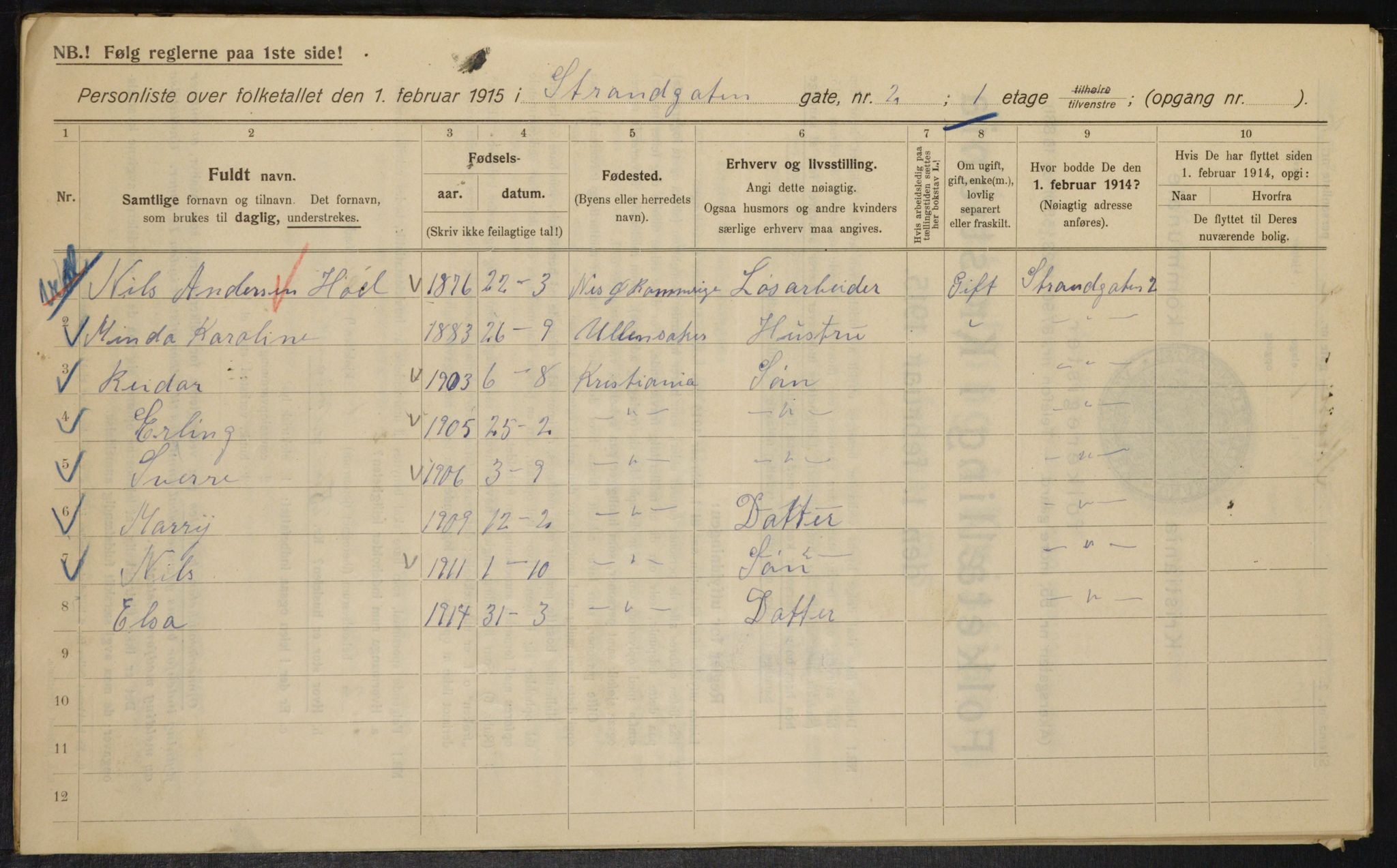 OBA, Kommunal folketelling 1.2.1915 for Kristiania, 1915, s. 103845