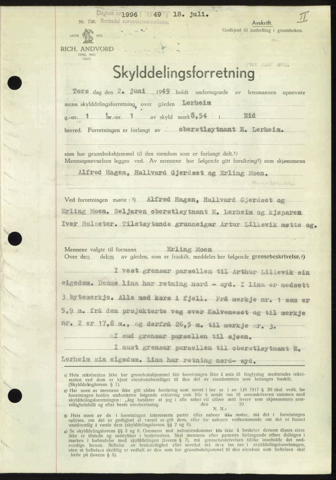 Romsdal sorenskriveri, SAT/A-4149/1/2/2C: Pantebok nr. A30, 1949-1949, Dagboknr: 1996/1949