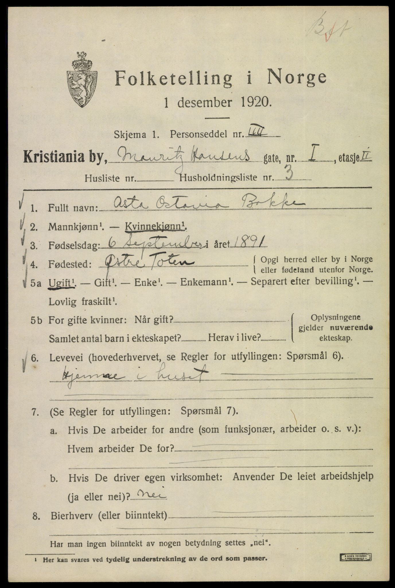 SAO, Folketelling 1920 for 0301 Kristiania kjøpstad, 1920, s. 392841