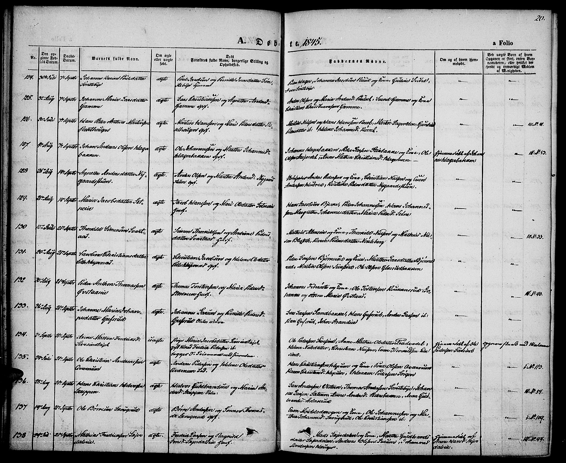 Vestre Toten prestekontor, AV/SAH-PREST-108/H/Ha/Haa/L0004: Ministerialbok nr. 4, 1844-1849, s. 20