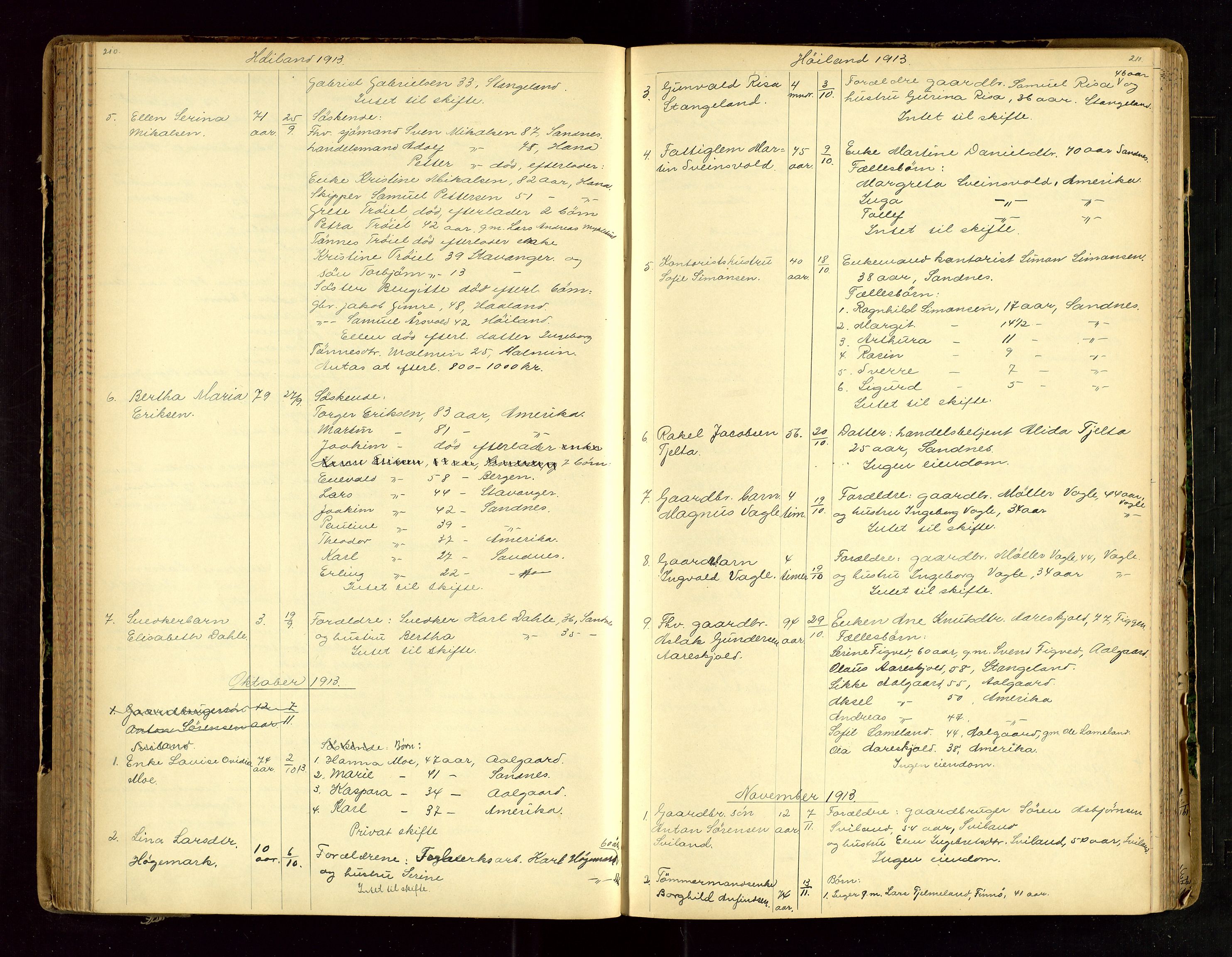 Jæren sorenskriveri, SAST/A-100310/01/5/52/52B/L0003: DØDSFALLPROTOKOLL, 1910-1916, s. 210-211