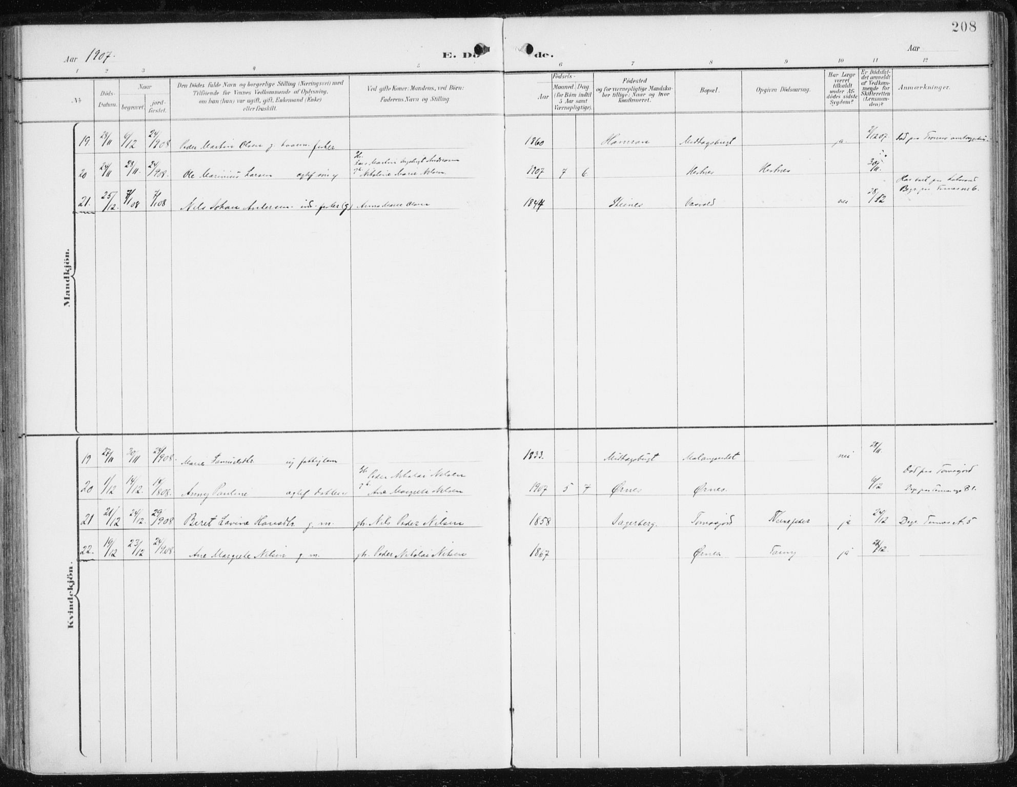 Balsfjord sokneprestembete, AV/SATØ-S-1303/G/Ga/L0006kirke: Ministerialbok nr. 6, 1897-1909, s. 208