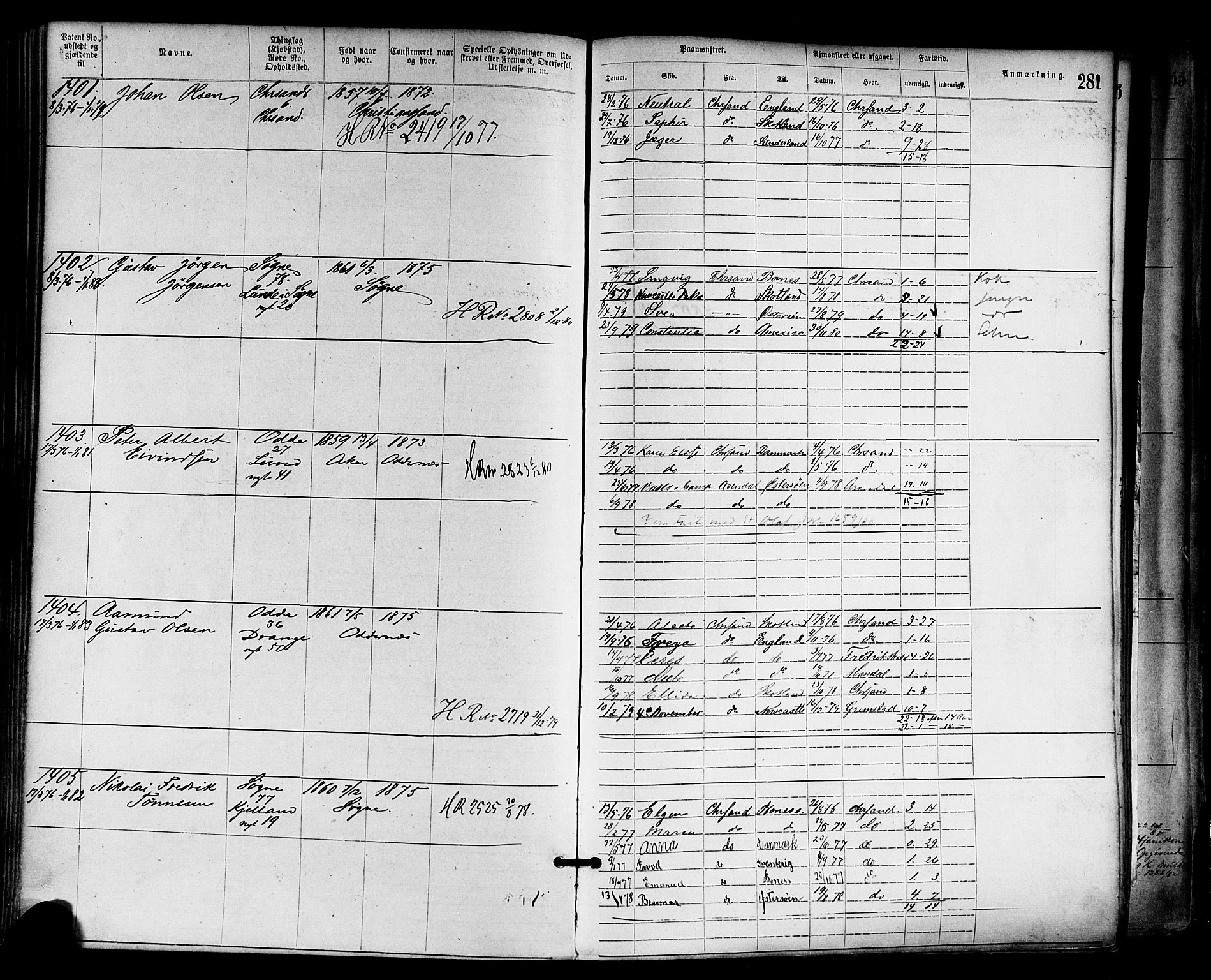 Kristiansand mønstringskrets, AV/SAK-2031-0015/F/Fa/L0005: Annotasjonsrulle nr 1-1920 med register, I-3, 1870-1880, s. 334