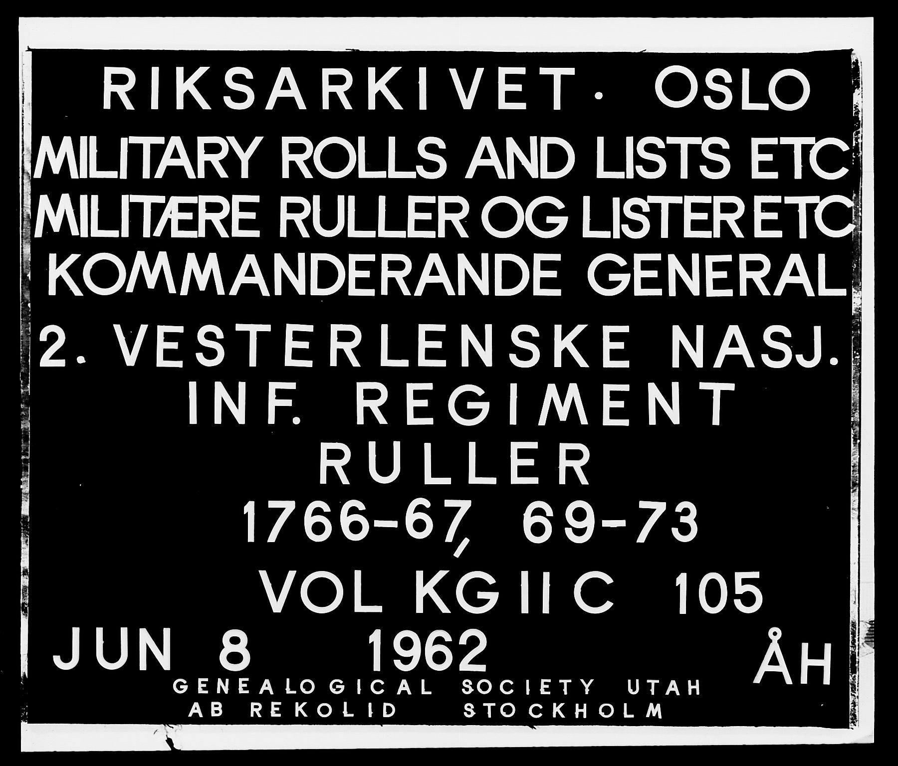 Generalitets- og kommissariatskollegiet, Det kongelige norske kommissariatskollegium, RA/EA-5420/E/Eh/L0105: 2. Vesterlenske nasjonale infanteriregiment, 1766-1773, s. 1