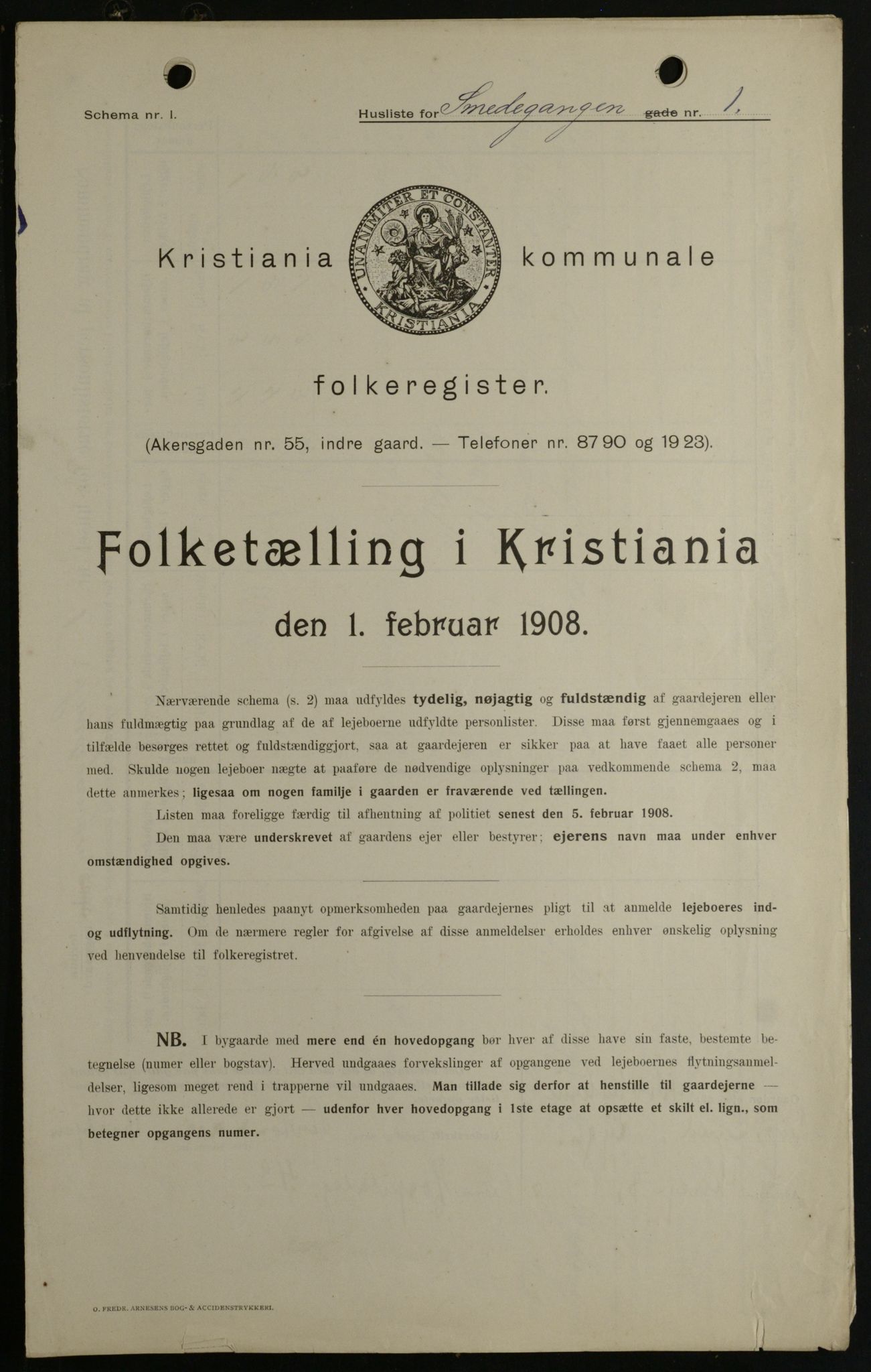 OBA, Kommunal folketelling 1.2.1908 for Kristiania kjøpstad, 1908, s. 87417